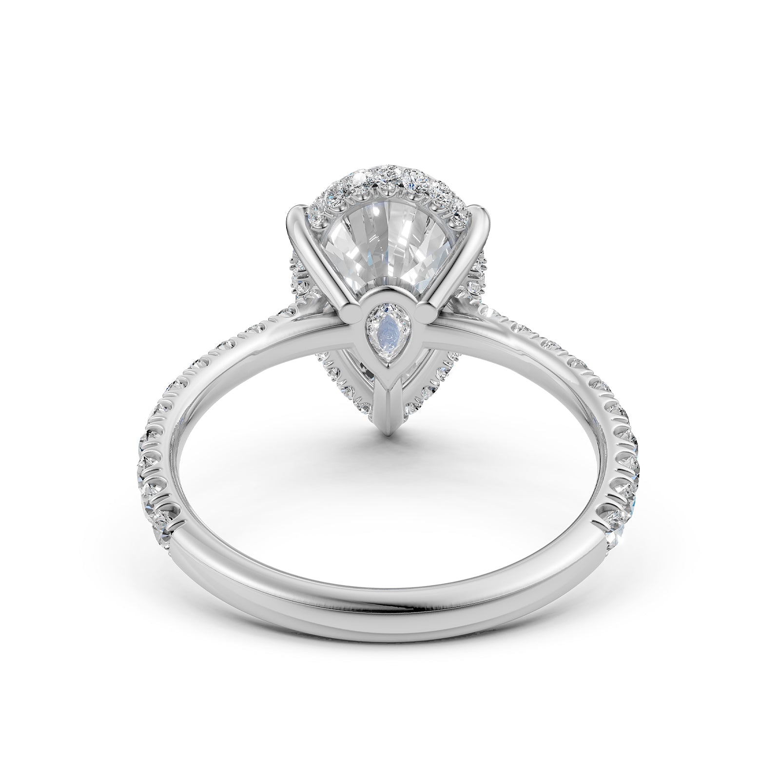 French U Pave Hidden Halo Lab Grown Diamond Pear Engagement Ring