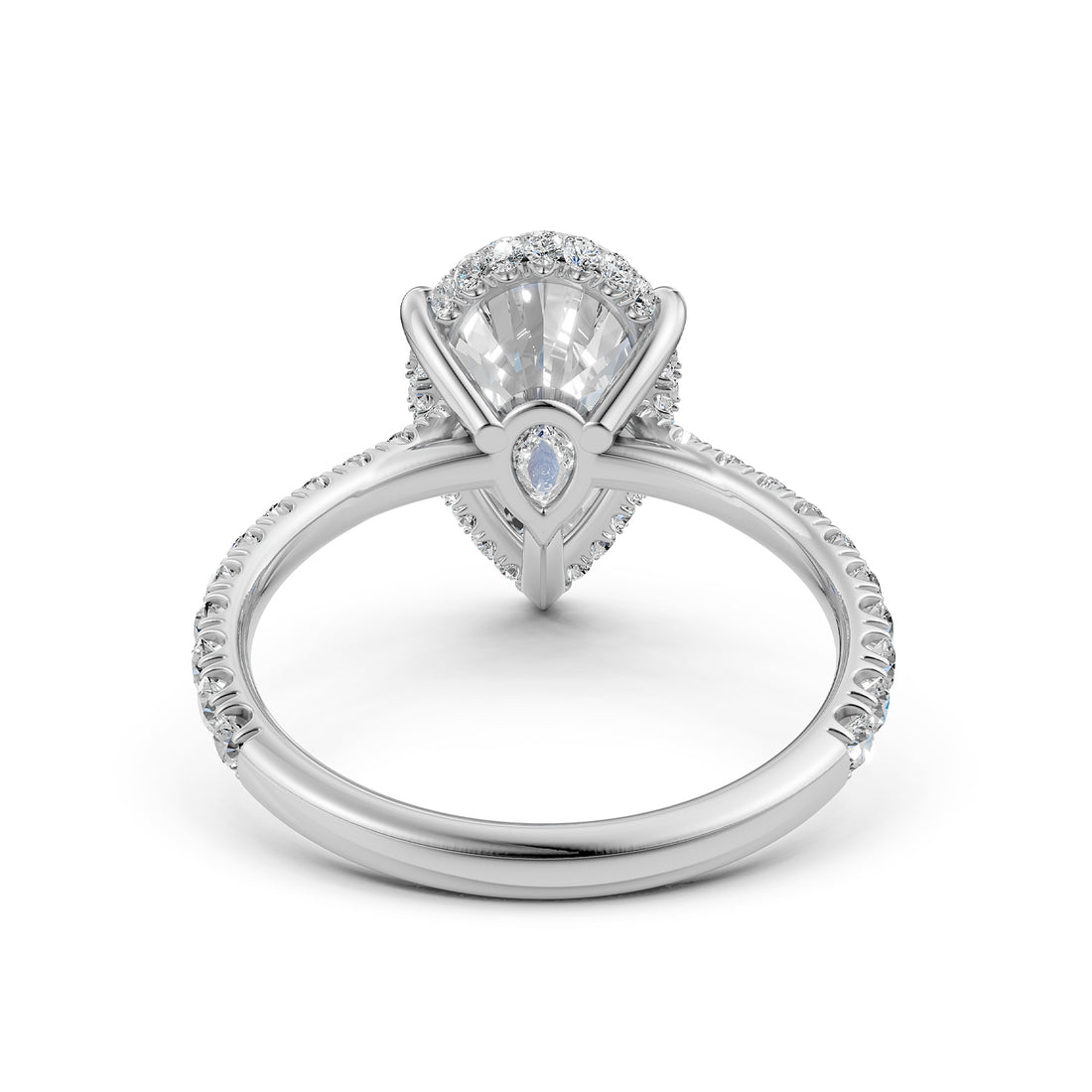 French U Pave Hidden Halo Lab Grown Diamond Pear Engagement Ring