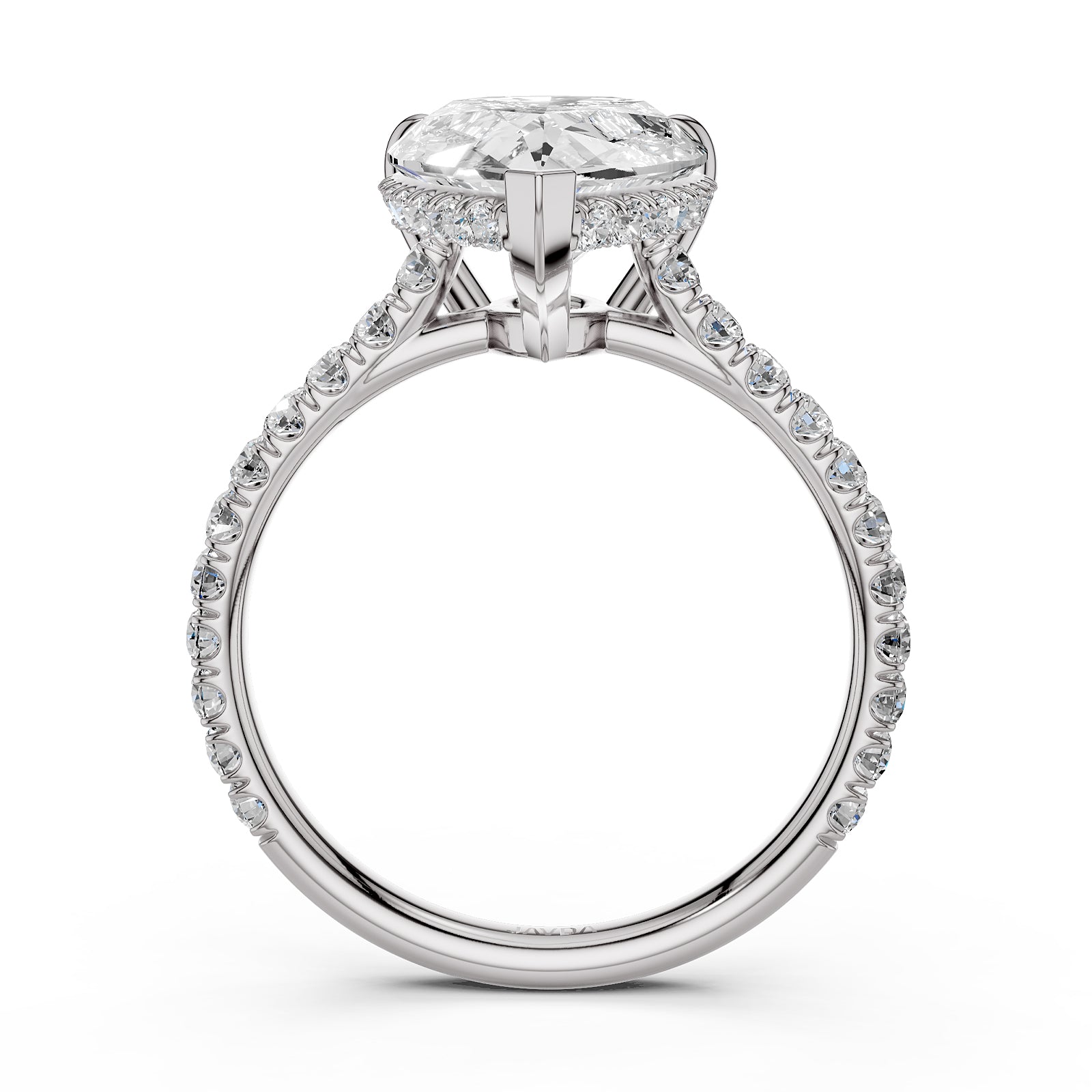 French U Pave Set Hidden Halo Lab Grown Diamond Engagement Ring IGI Certified 3.52 Ctw.