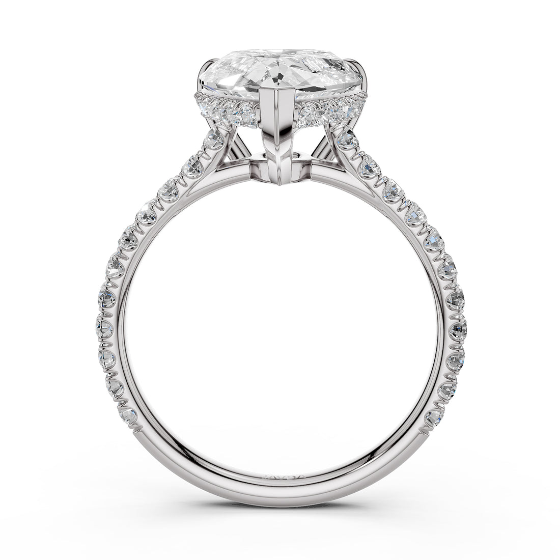 French U Pave Hidden Halo Lab Grown Diamond Pear Engagement Ring