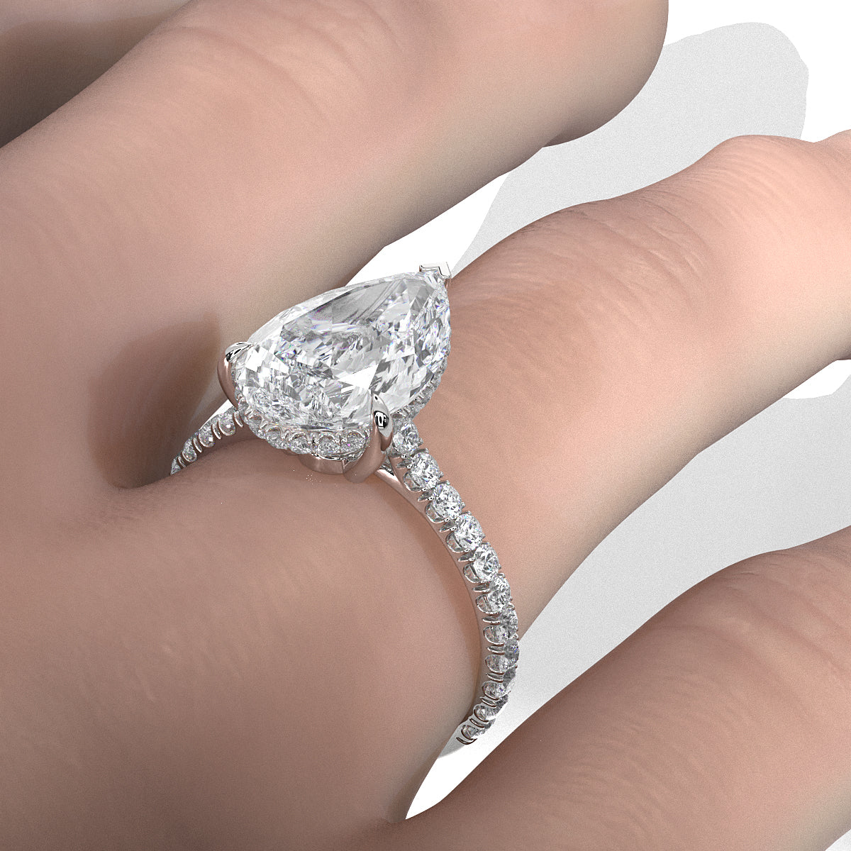 French U Pave Set Hidden Halo Lab Grown Diamond Engagement Ring IGI Certified 3.52 Ctw.