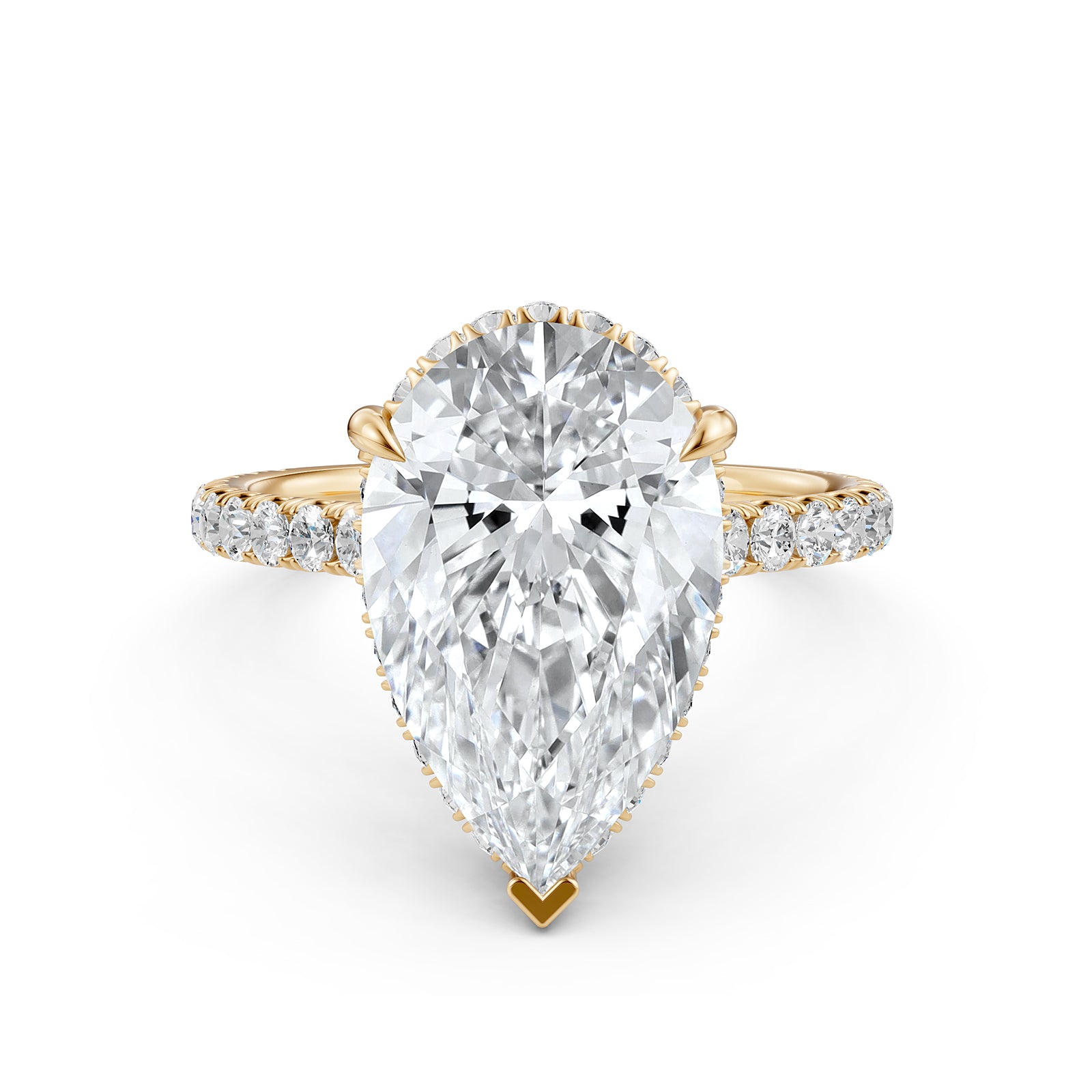 French U Pave Set Hidden Halo Lab Grown Diamond Engagement Ring IGI Certified 3.52 Ctw.