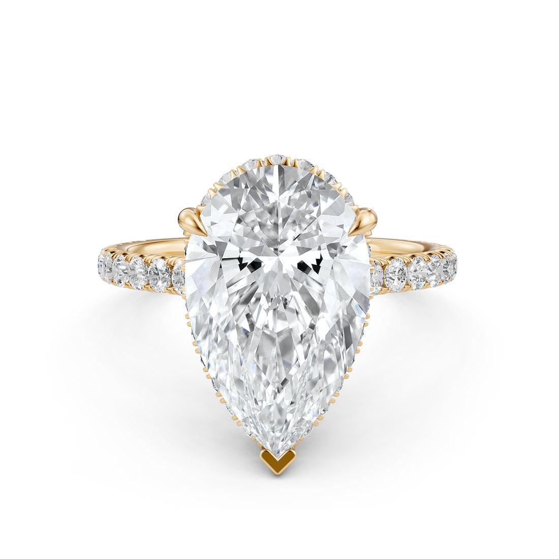 French U Pave Hidden Halo Lab Grown Diamond Pear Engagement Ring