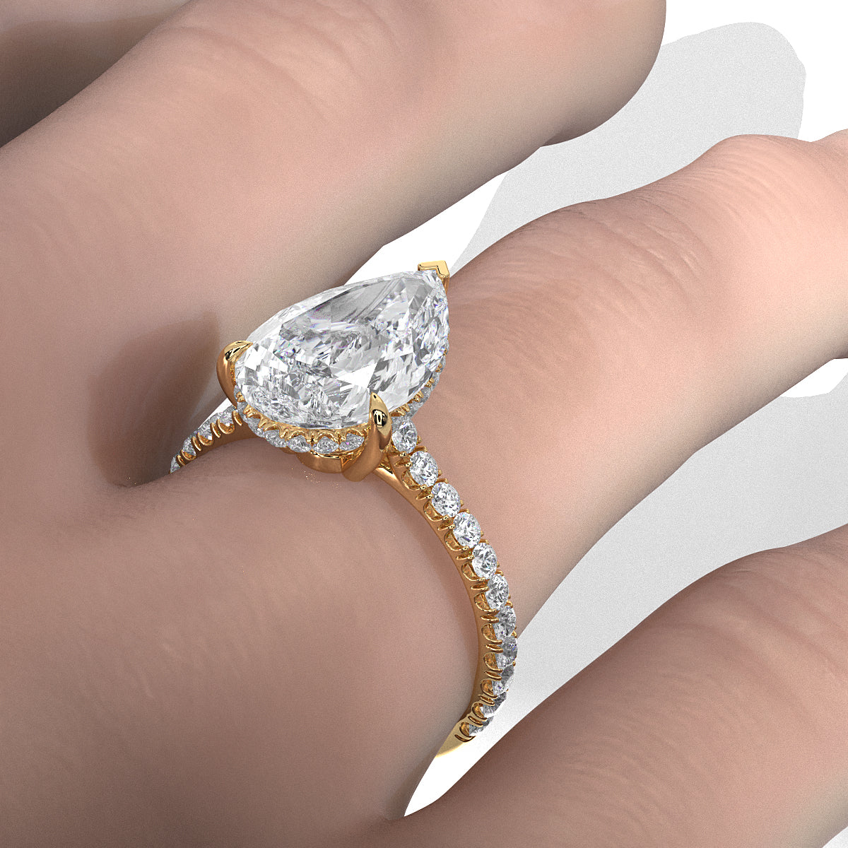 French U Pave Set Hidden Halo Lab Grown Diamond Engagement Ring IGI Certified 3.52 Ctw.