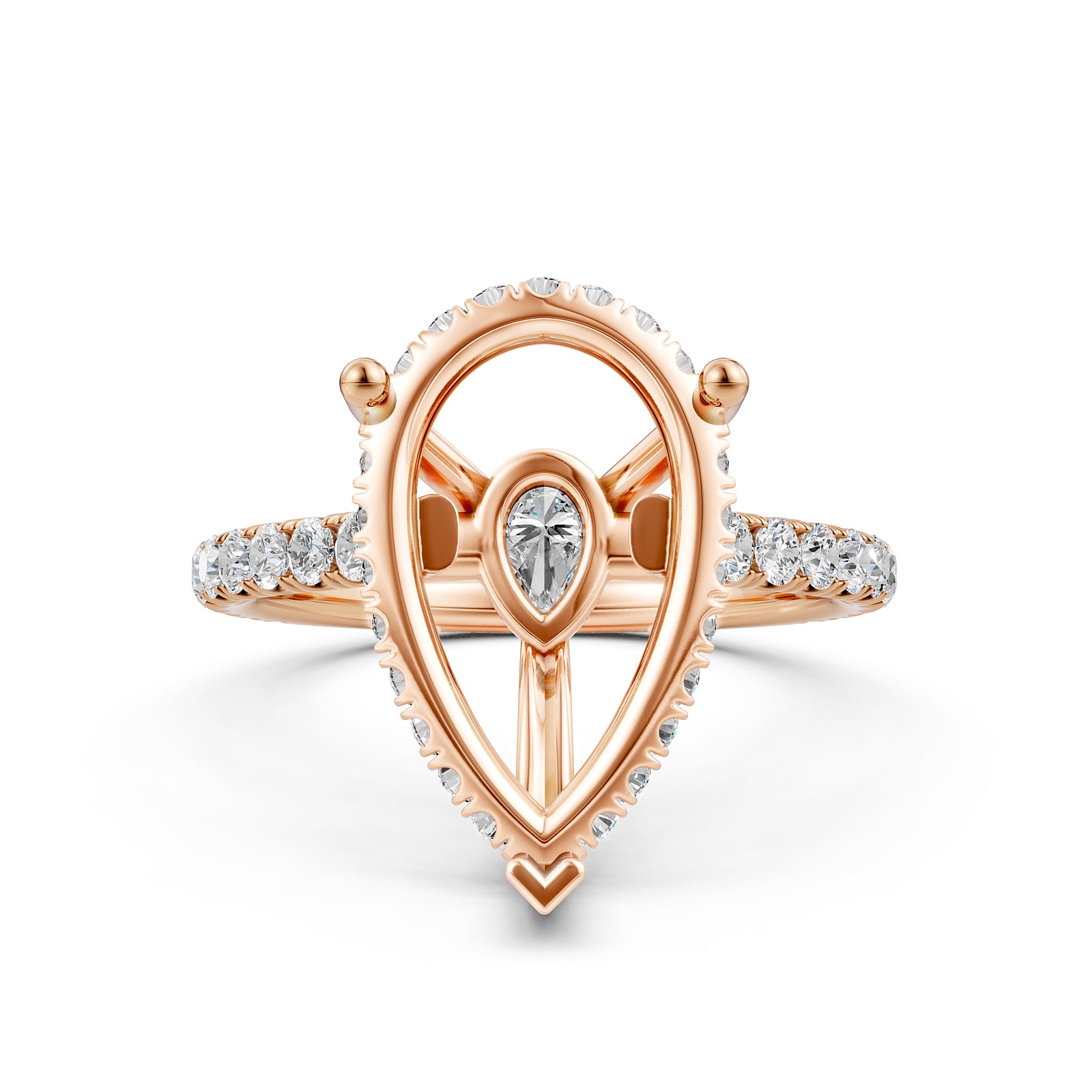 French U Pave Set Hidden Halo Lab Grown Diamond Semi Mount Engagement Ring 0.52 Ct.