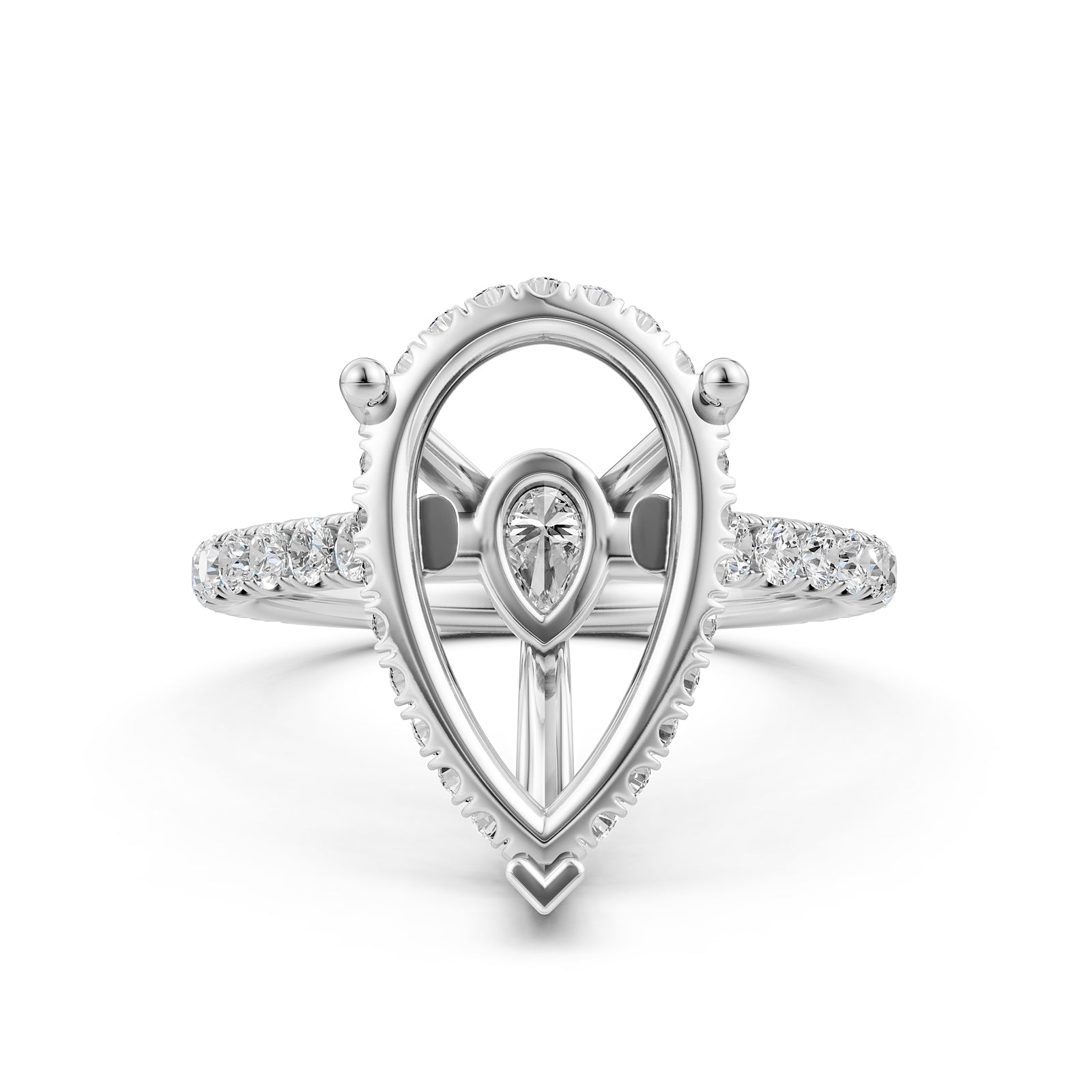 French U Pave Set Hidden Halo Lab Grown Diamond Semi Mount Engagement Ring 0.52 Ct.