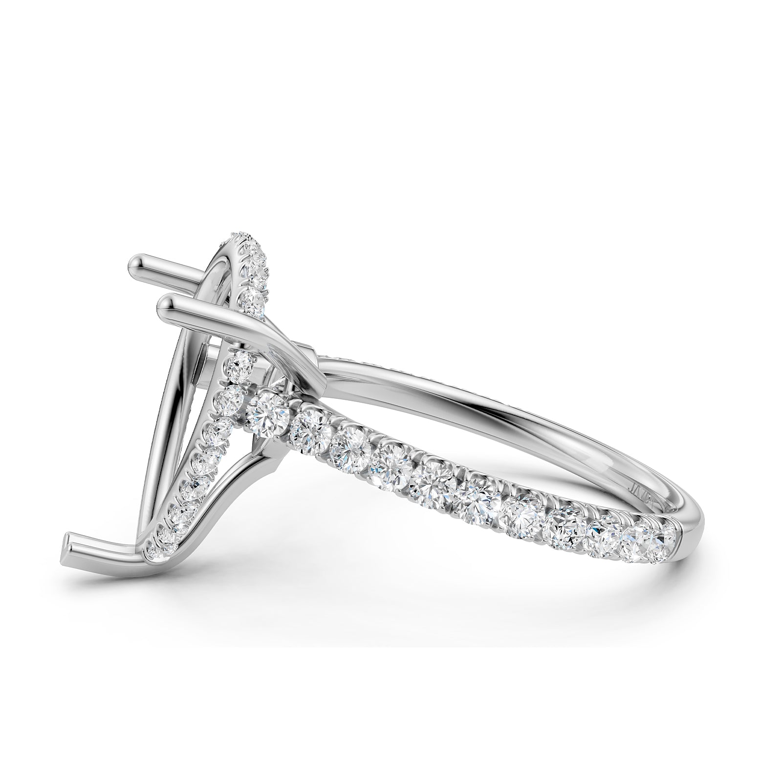 French U Pave Set Hidden Halo Lab Grown Diamond Semi Mount Engagement Ring 0.52 Ct.