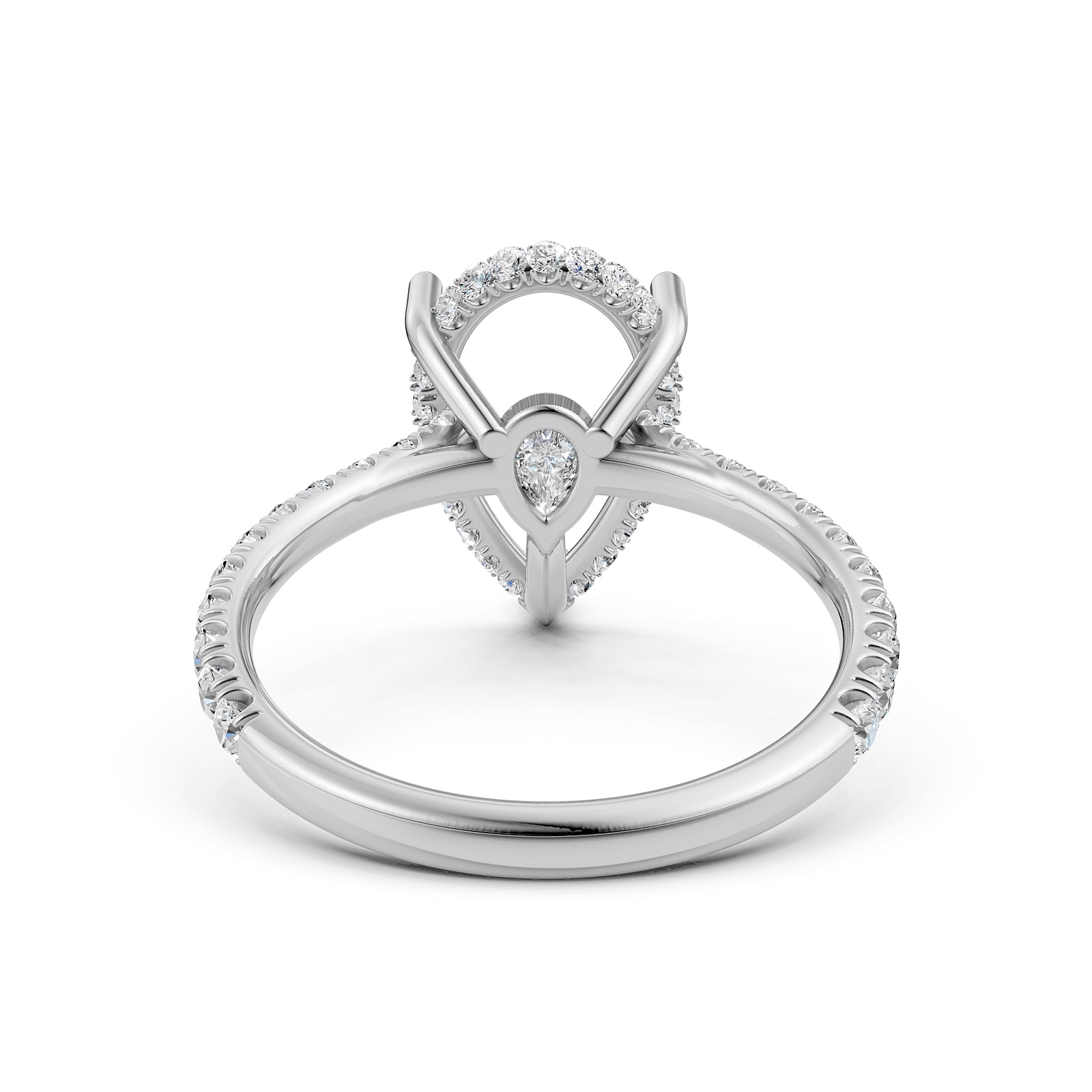 French U Pave Set Hidden Halo Lab Grown Diamond Semi Mount Engagement Ring 0.52 Ct.