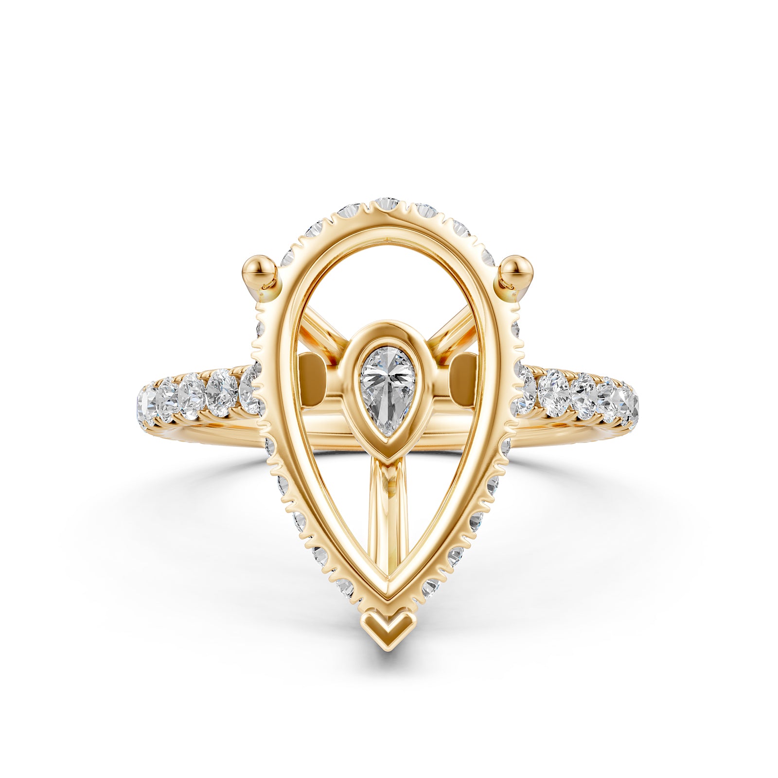 French U Pave Set Hidden Halo Lab Grown Diamond Semi Mount Engagement Ring 0.52 Ct.