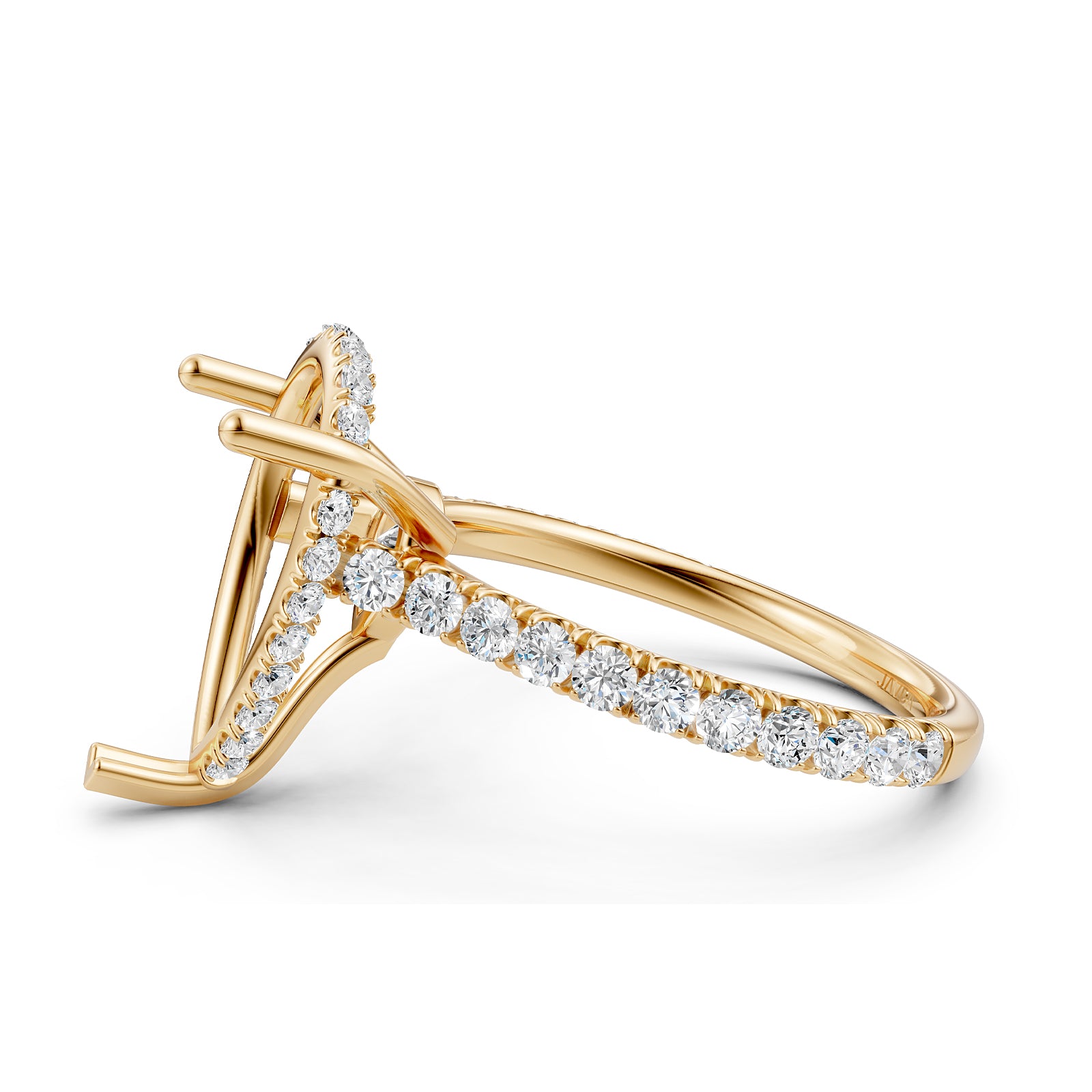 French U Pave Set Hidden Halo Lab Grown Diamond Semi Mount Engagement Ring 0.52 Ct.