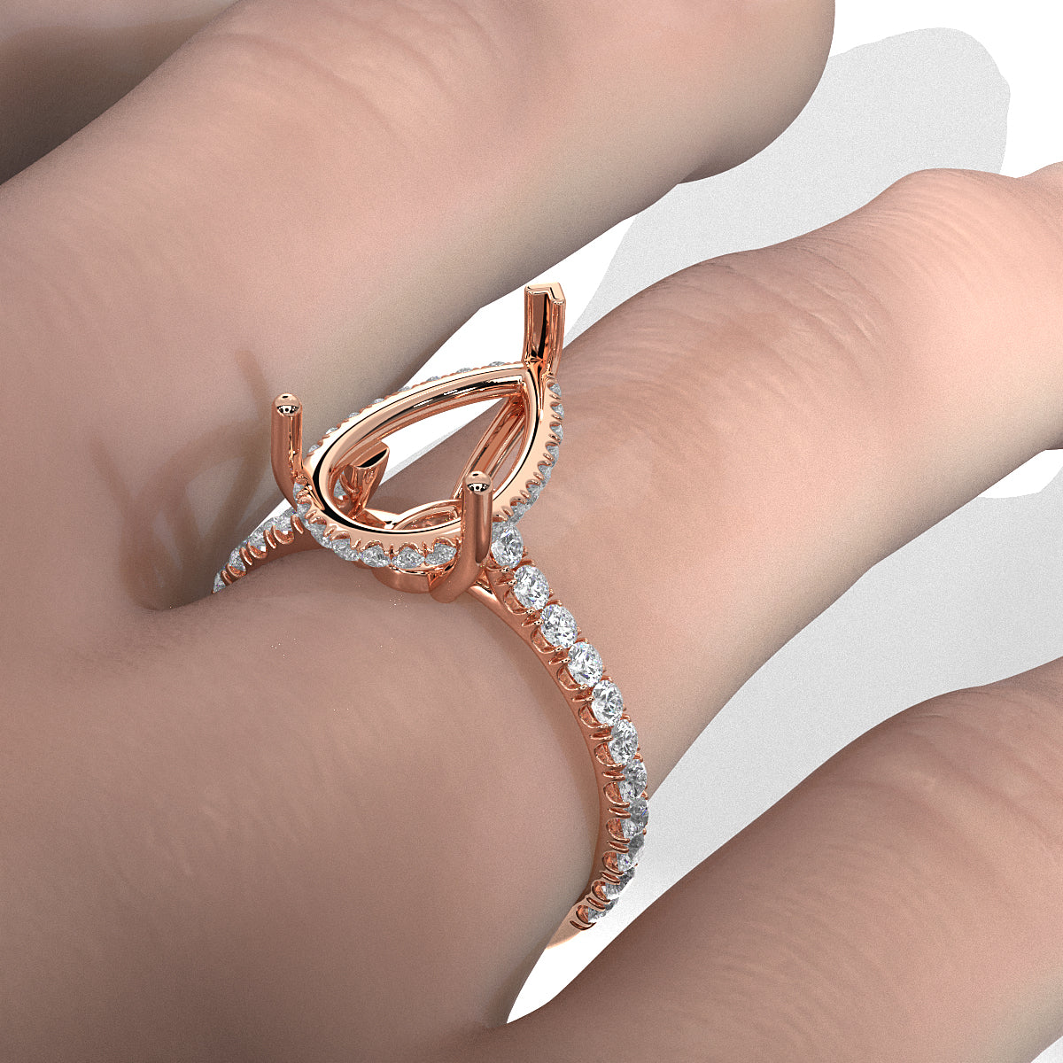 French U Pave Set Hidden Halo Lab Grown Diamond Semi Mount Engagement Ring 0.52 Ct.