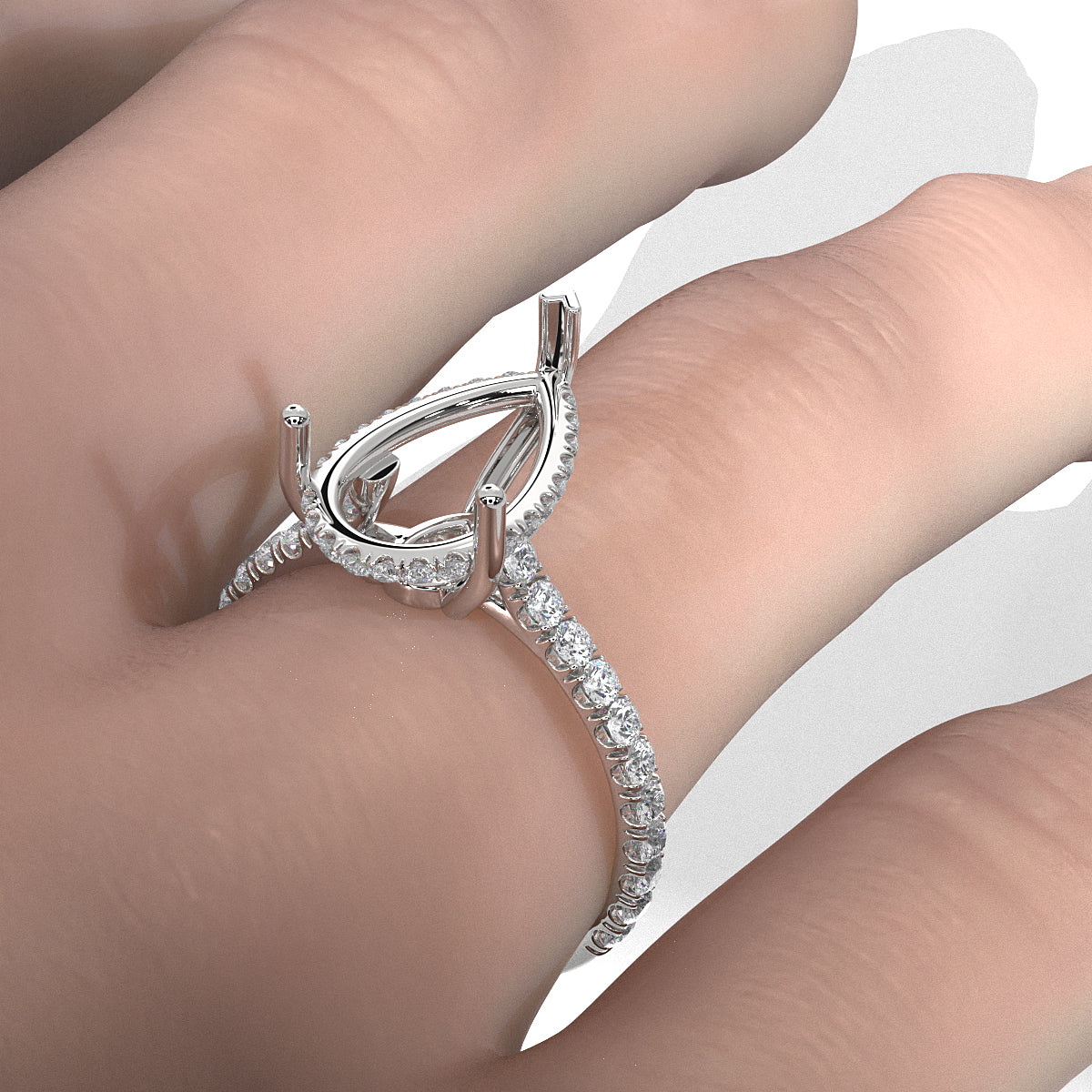 French U Pave Set Hidden Halo Lab Grown Diamond Semi Mount Engagement Ring 0.52 Ct.