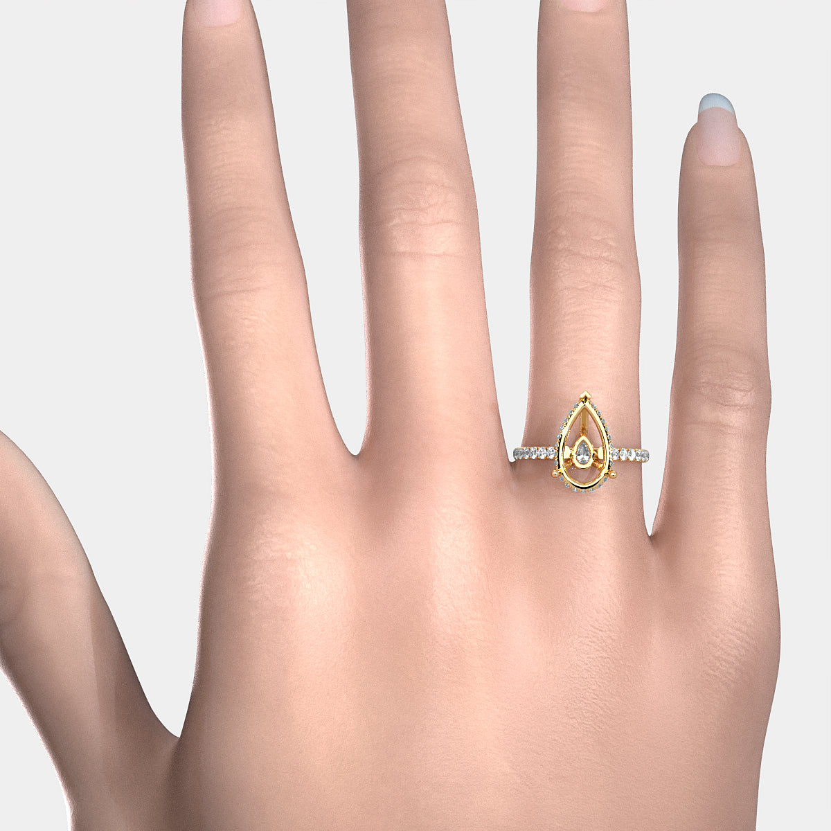 French U Pave Set Hidden Halo Lab Grown Diamond Semi Mount Engagement Ring 0.52 Ct.