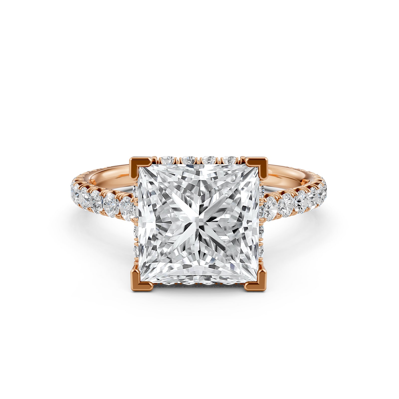 French U Pave Set Hidden Halo Lab Grown Diamond Engagement Ring IGI Certified 3.52 Ctw.