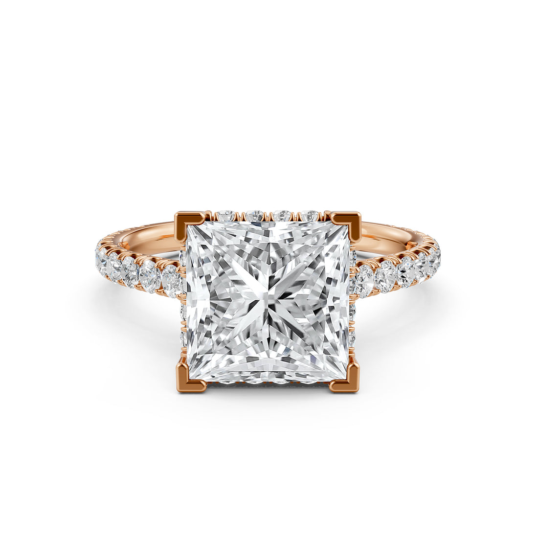 French U Pave Hidden Halo Lab Grown Diamond Princess Engagement Ring