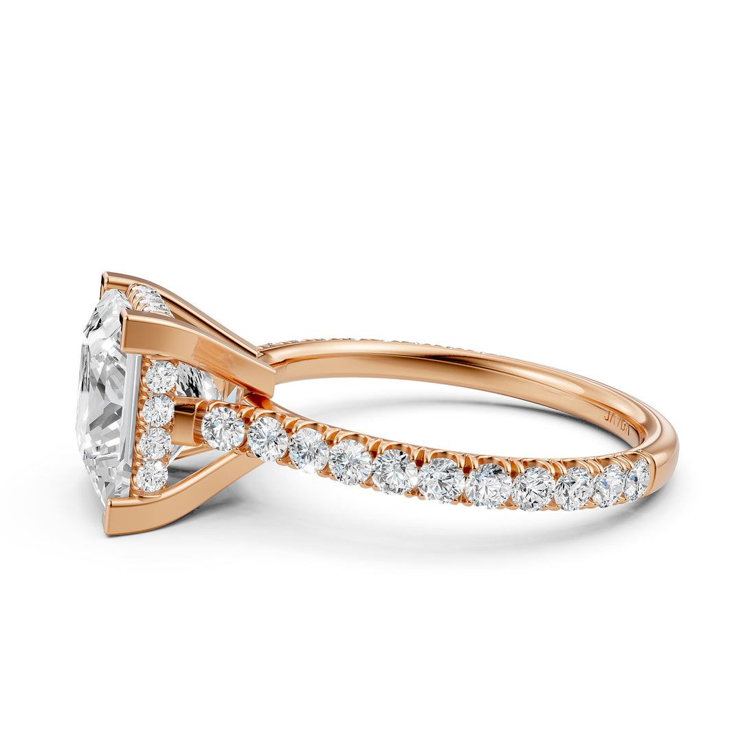 French U Pave Set Hidden Halo Lab Grown Diamond Engagement Ring IGI Certified 3.52 Ctw.