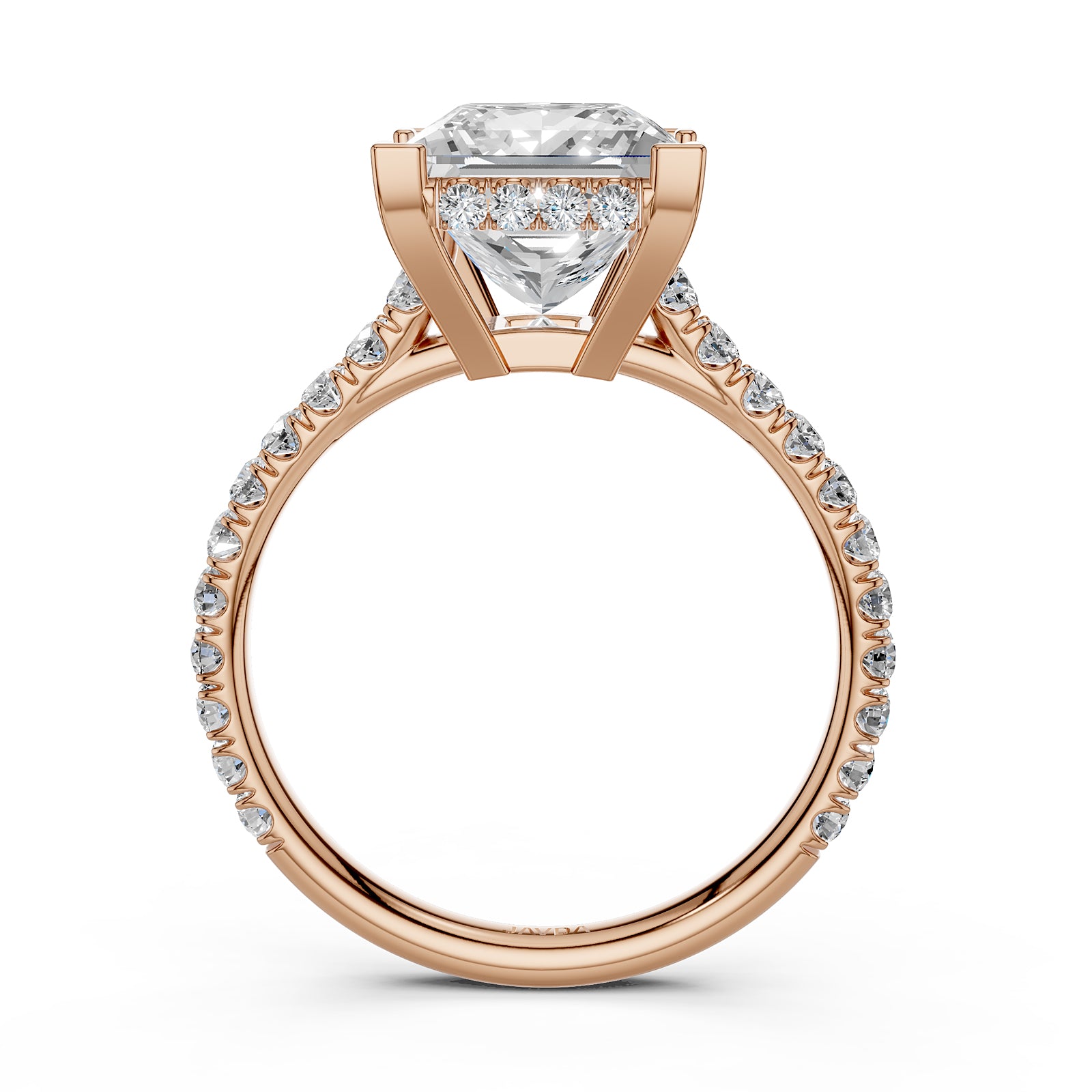 French U Pave Set Hidden Halo Lab Grown Diamond Engagement Ring IGI Certified 3.52 Ctw.