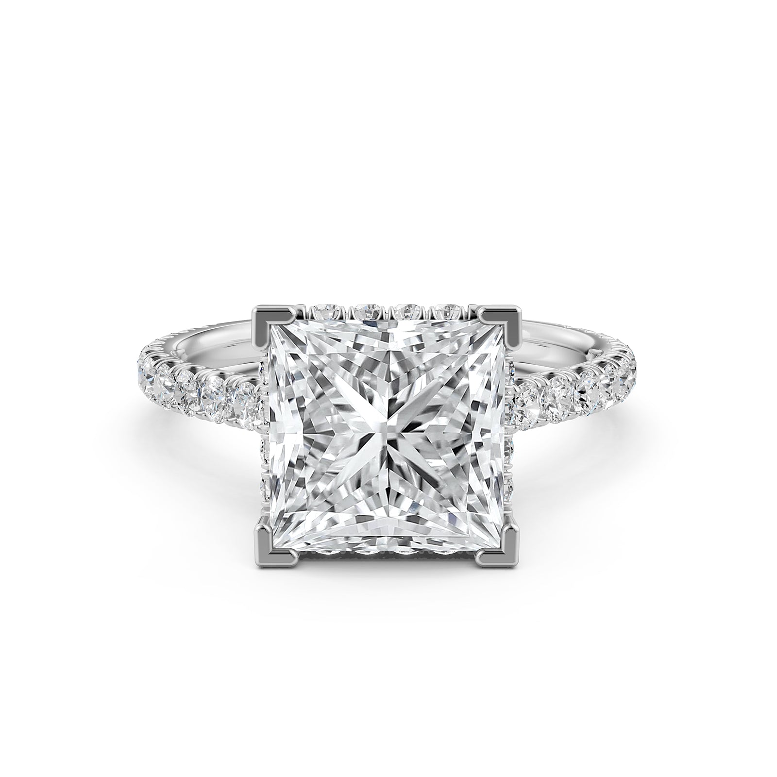 French U Pave Set Hidden Halo Lab Grown Diamond Engagement Ring IGI Certified 3.52 Ctw.