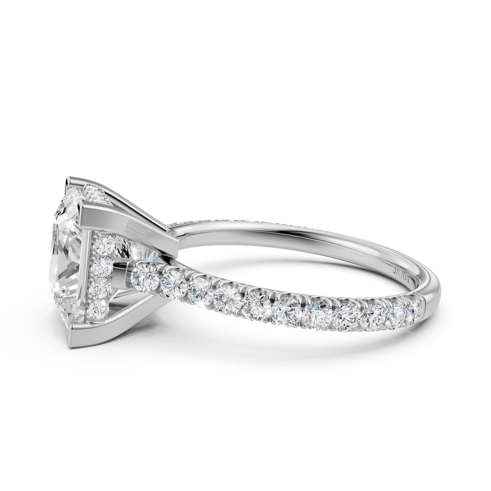French U Pave Set Hidden Halo Lab Grown Diamond Engagement Ring IGI Certified 3.52 Ctw.