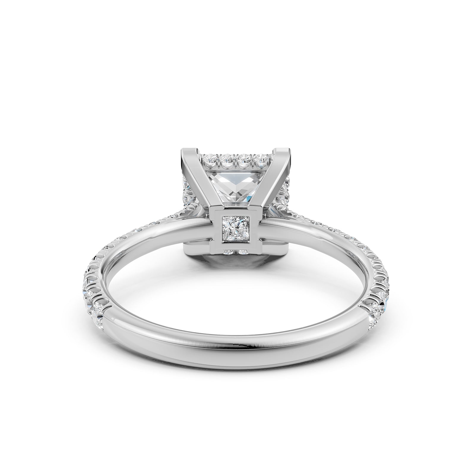 French U Pave Hidden Halo Lab Grown Diamond Princess Engagement Ring