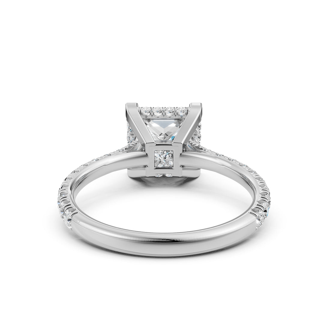 French U Pave Hidden Halo Lab Grown Diamond Princess Engagement Ring