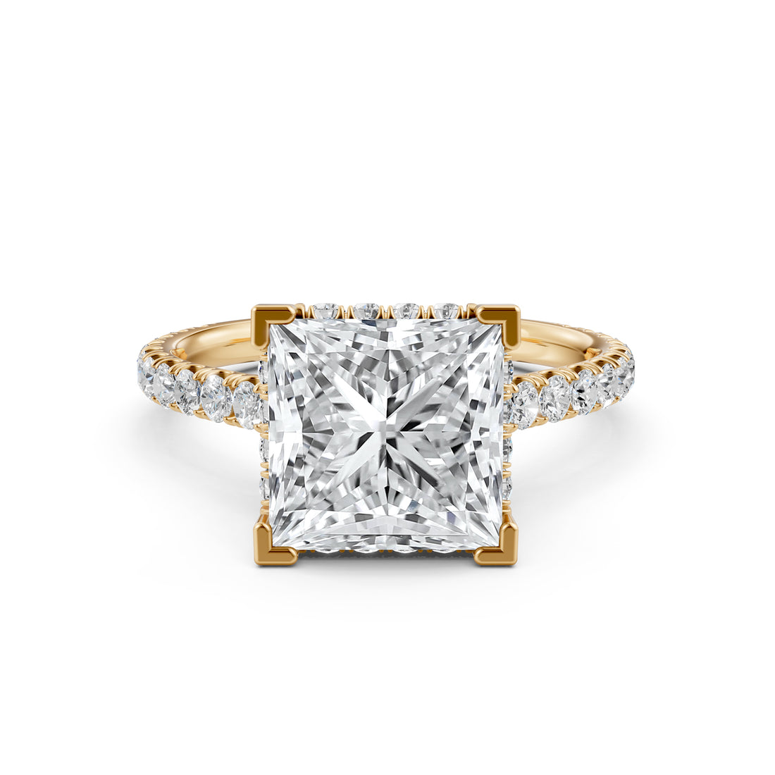 French U Pave Set Hidden Halo Lab Grown Diamond Engagement Ring IGI Certified 3.52 Ctw.