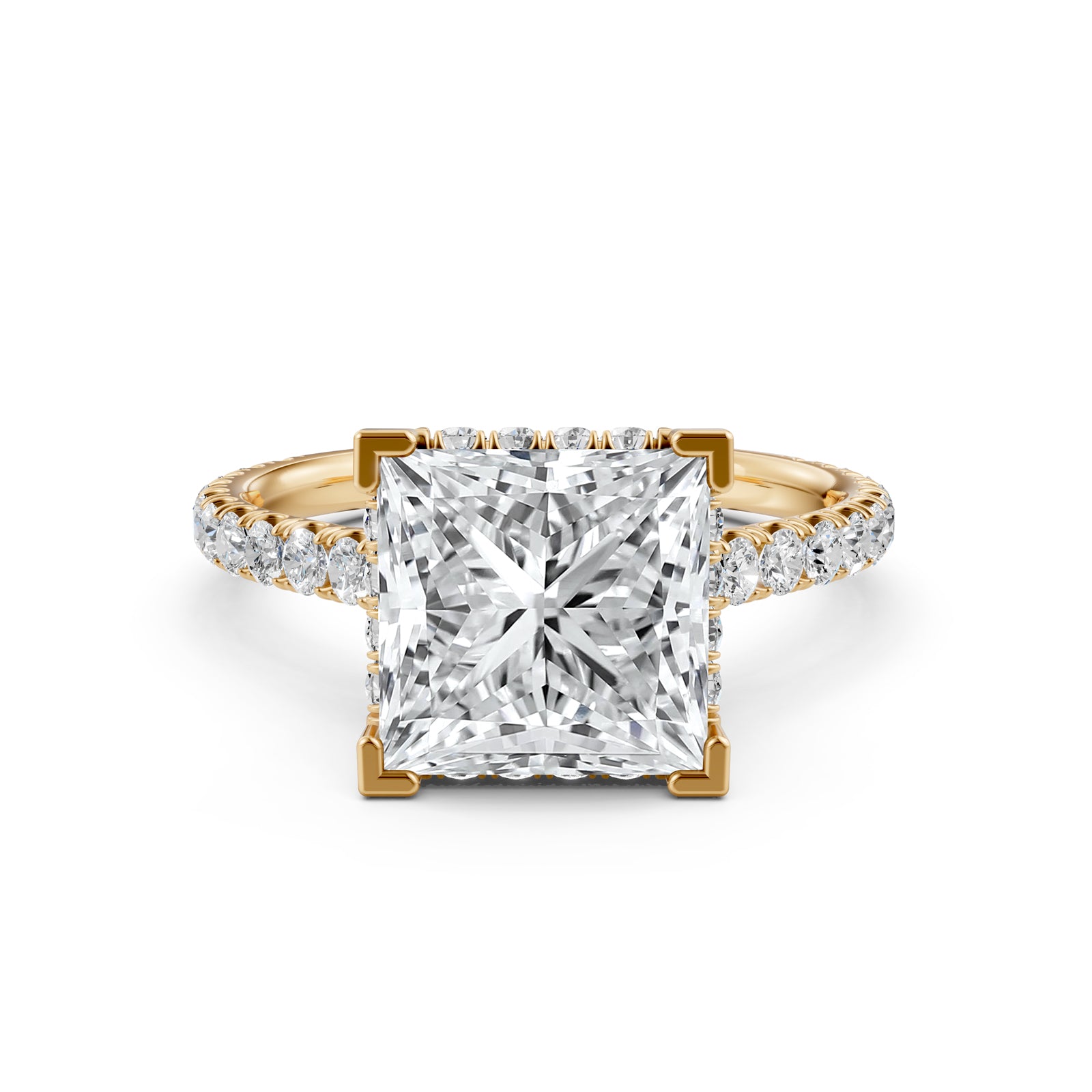 French U Pave Hidden Halo Lab Grown Diamond Princess Engagement Ring