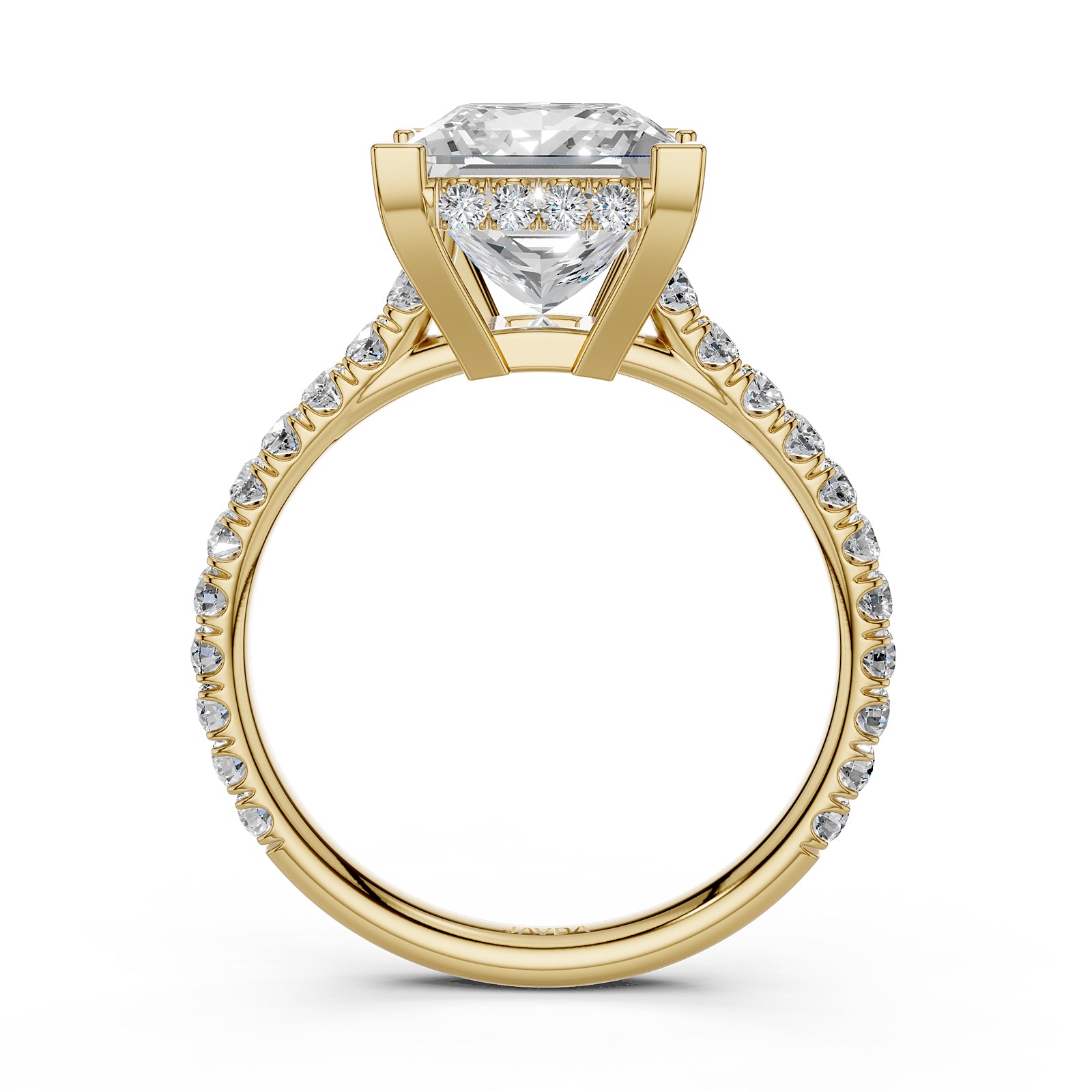 French U Pave Set Hidden Halo Lab Grown Diamond Engagement Ring IGI Certified 3.52 Ctw.