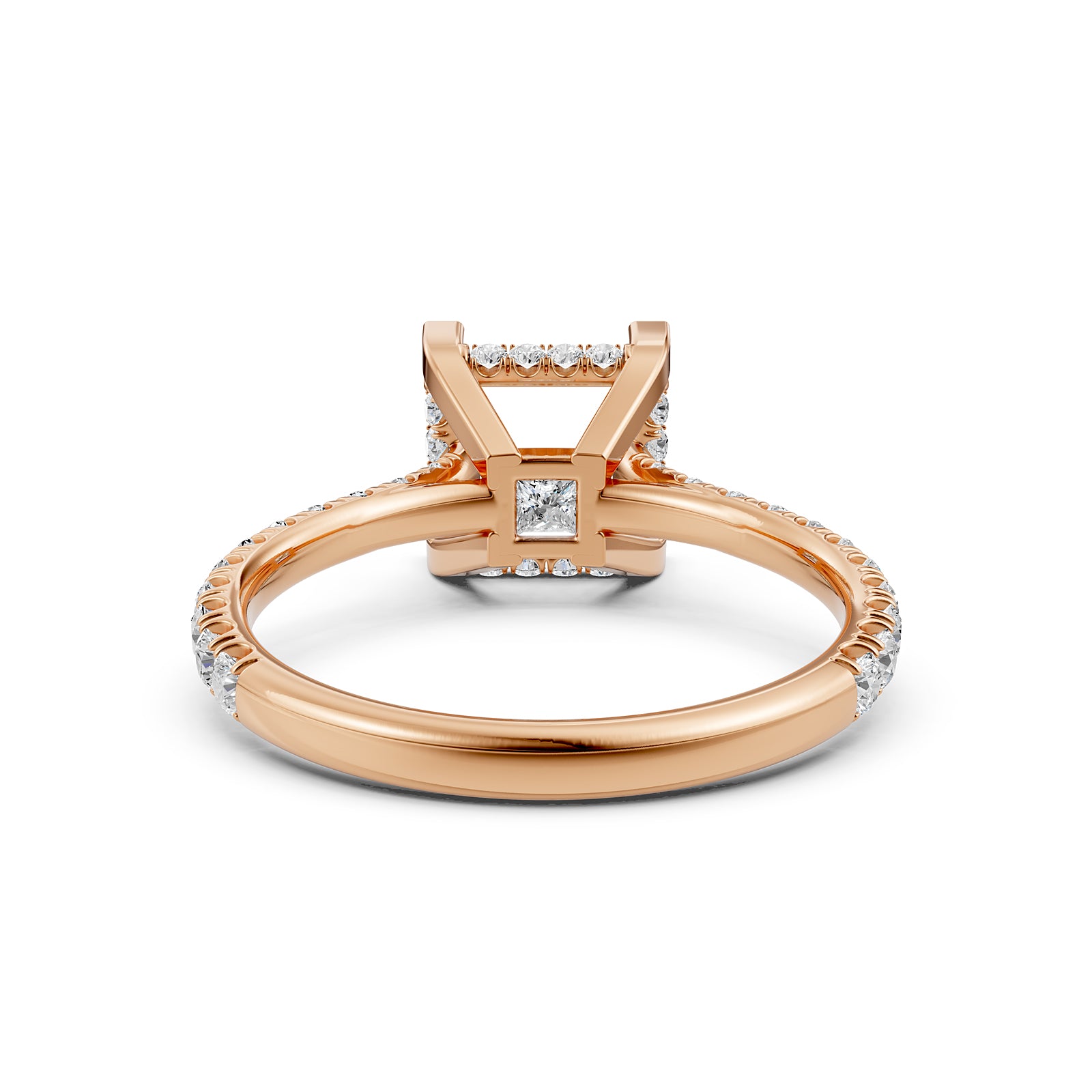 French U Pave Set Hidden Halo Lab Grown Diamond Semi Mount Engagement Ring 0.52 Ct.