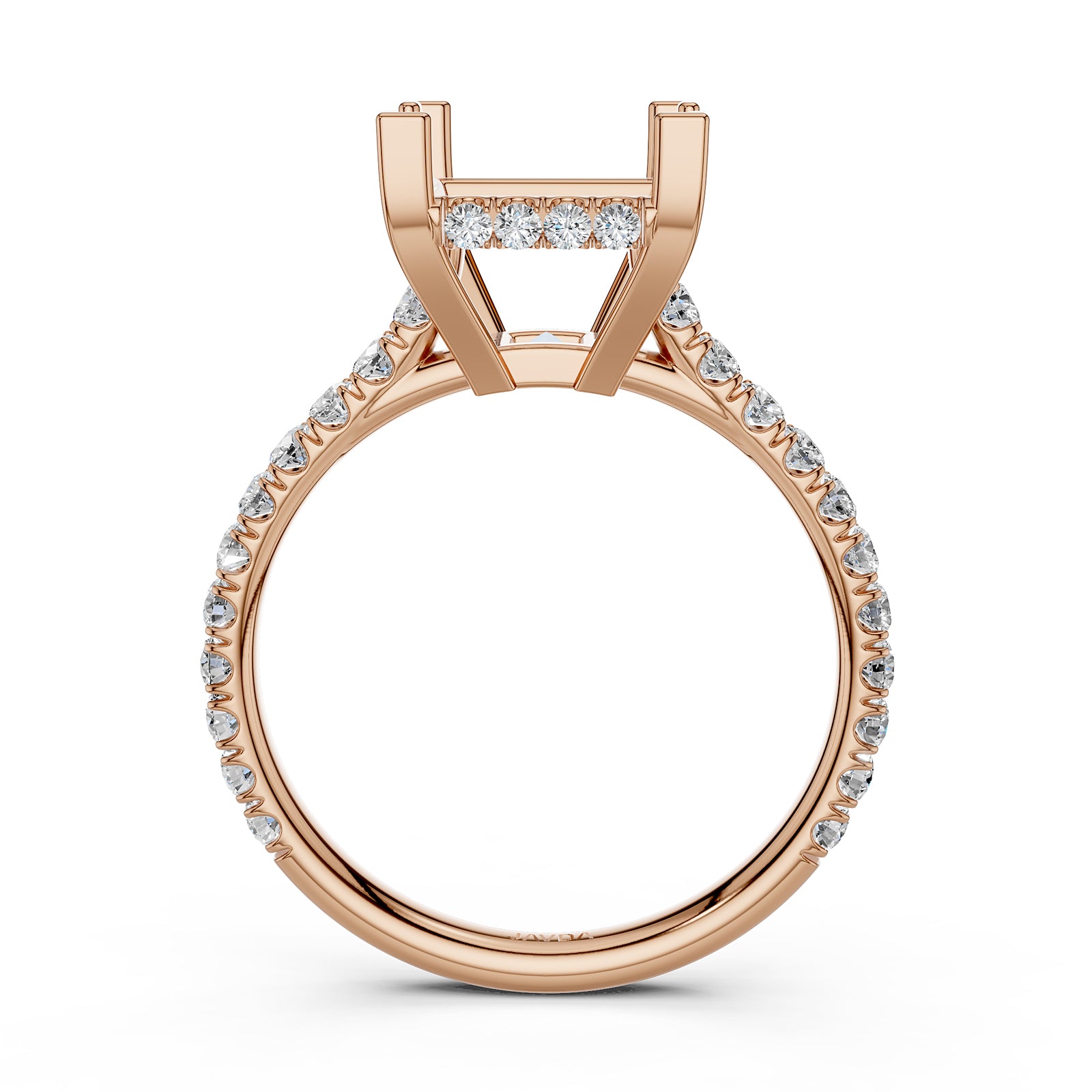 French U Pave Set Hidden Halo Lab Grown Diamond Semi Mount Engagement Ring 0.52 Ct.