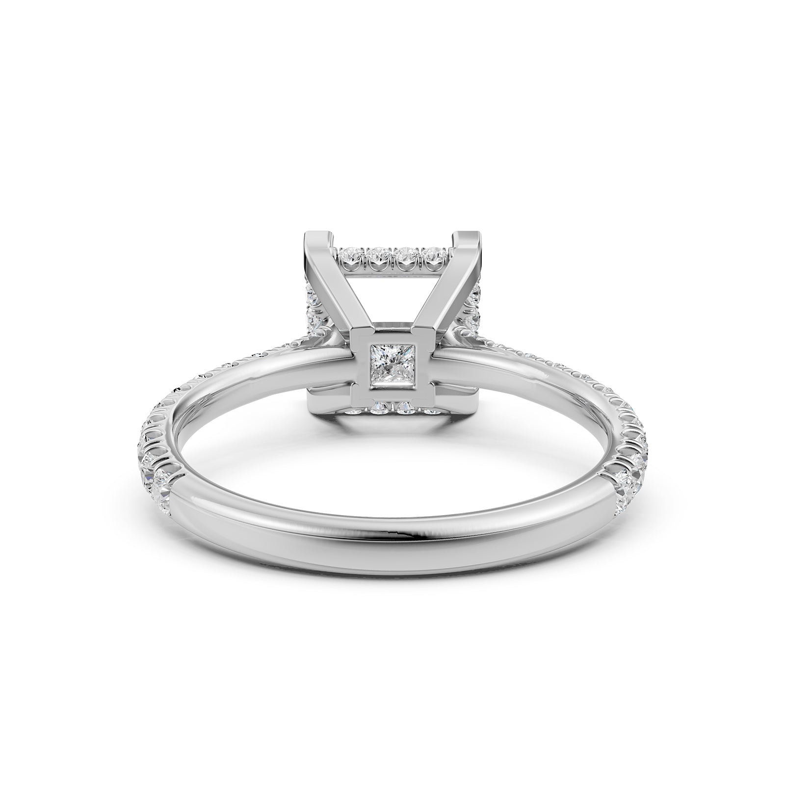 French U Pave Set Hidden Halo Lab Grown Diamond Semi Mount Engagement Ring 0.52 Ct.