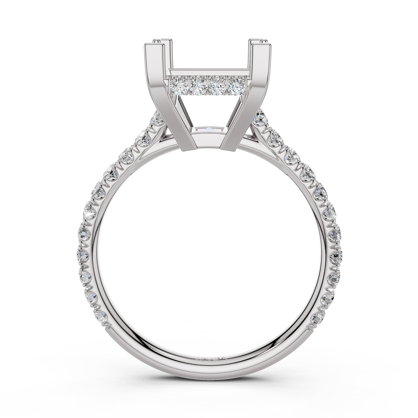 French U Pave Set Hidden Halo Lab Grown Diamond Semi Mount Engagement Ring 0.52 Ct.