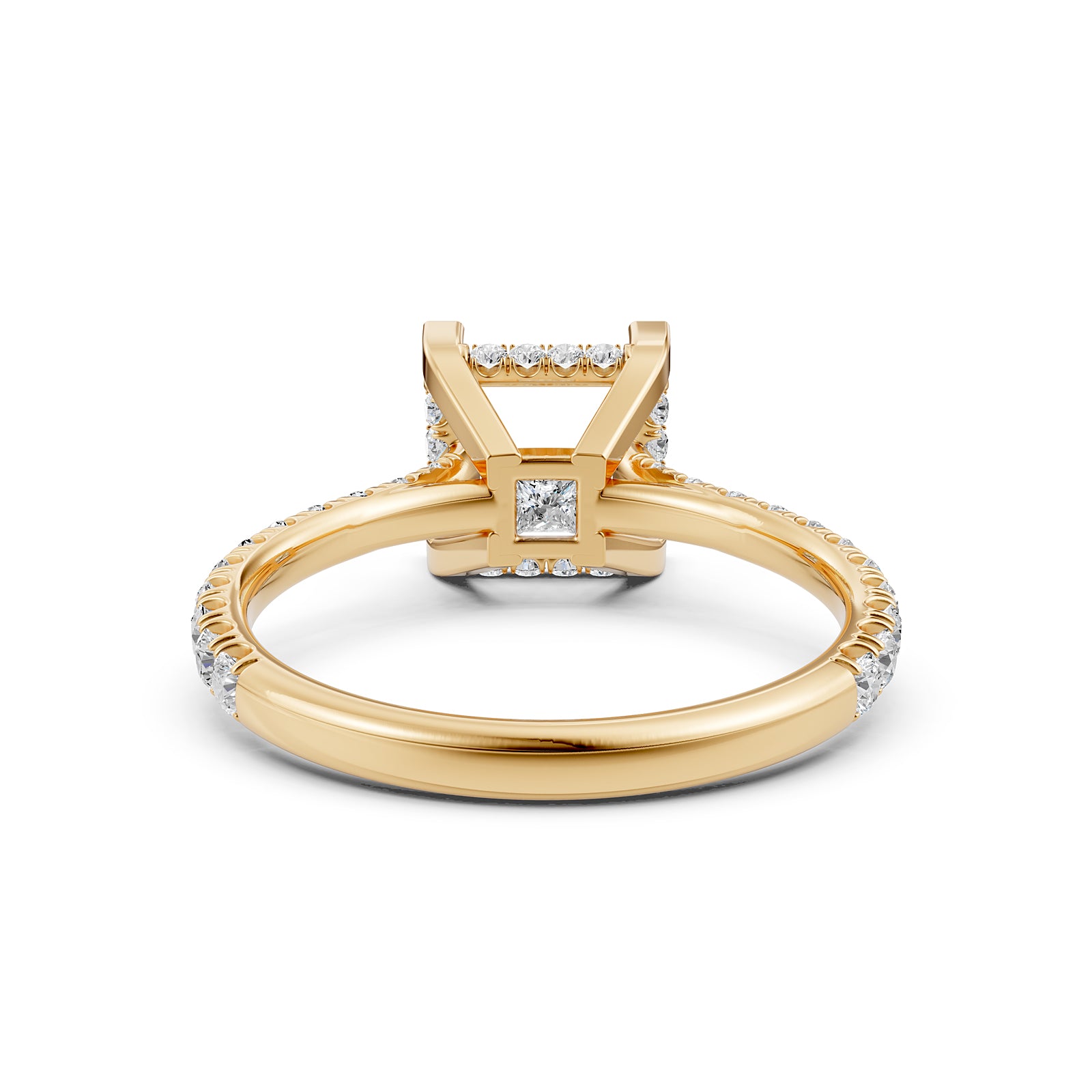 French U Pave Set Hidden Halo Lab Grown Diamond Semi Mount Engagement Ring 0.52 Ct.