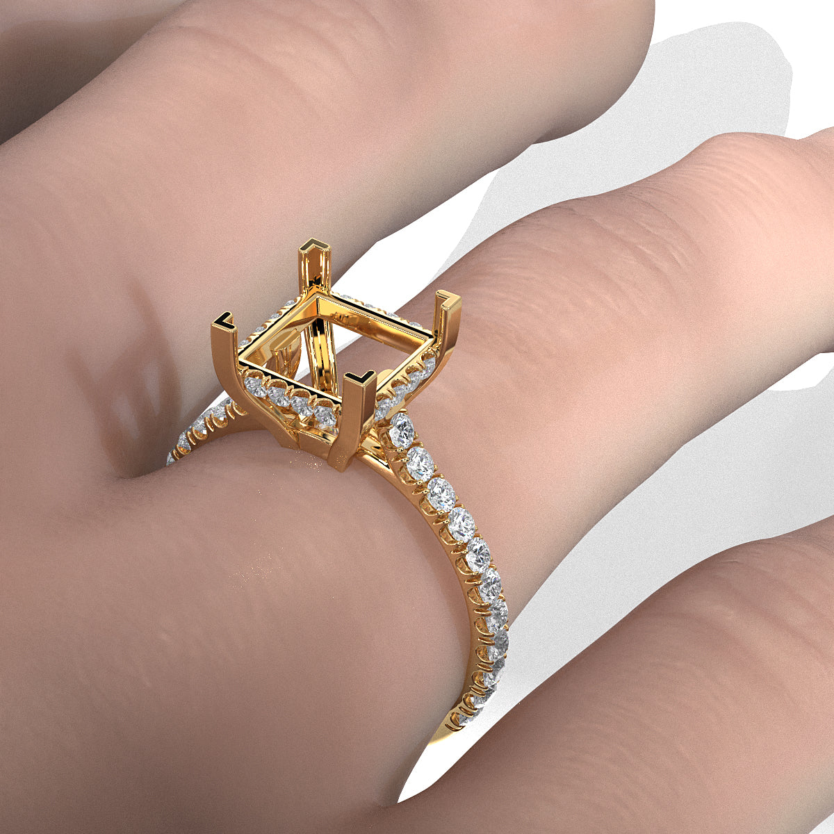 French U Pave Set Hidden Halo Lab Grown Diamond Semi Mount Engagement Ring 0.52 Ct.