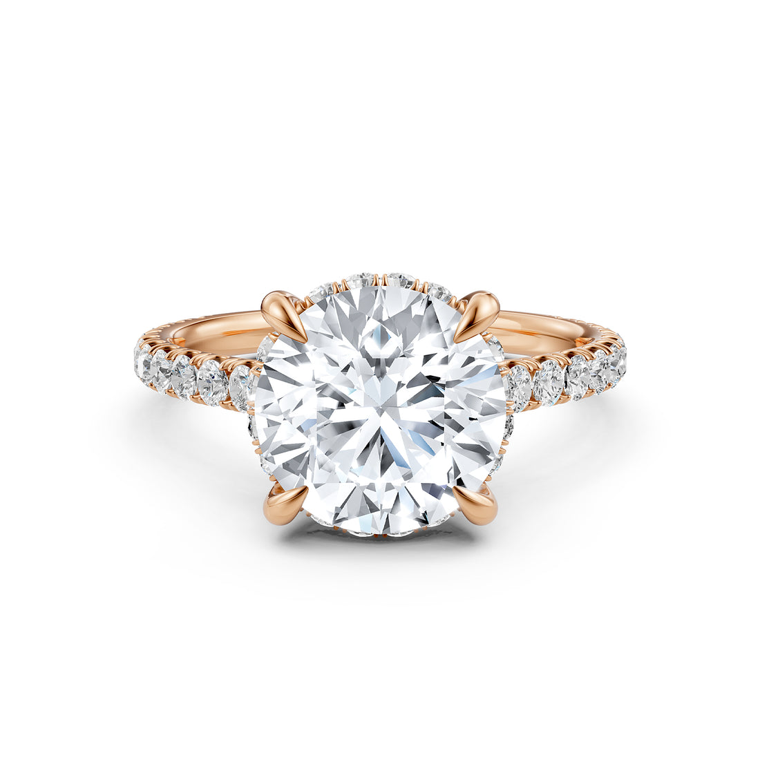 French U Pave Hidden Halo Lab Grown Diamond Round Engagement Ring