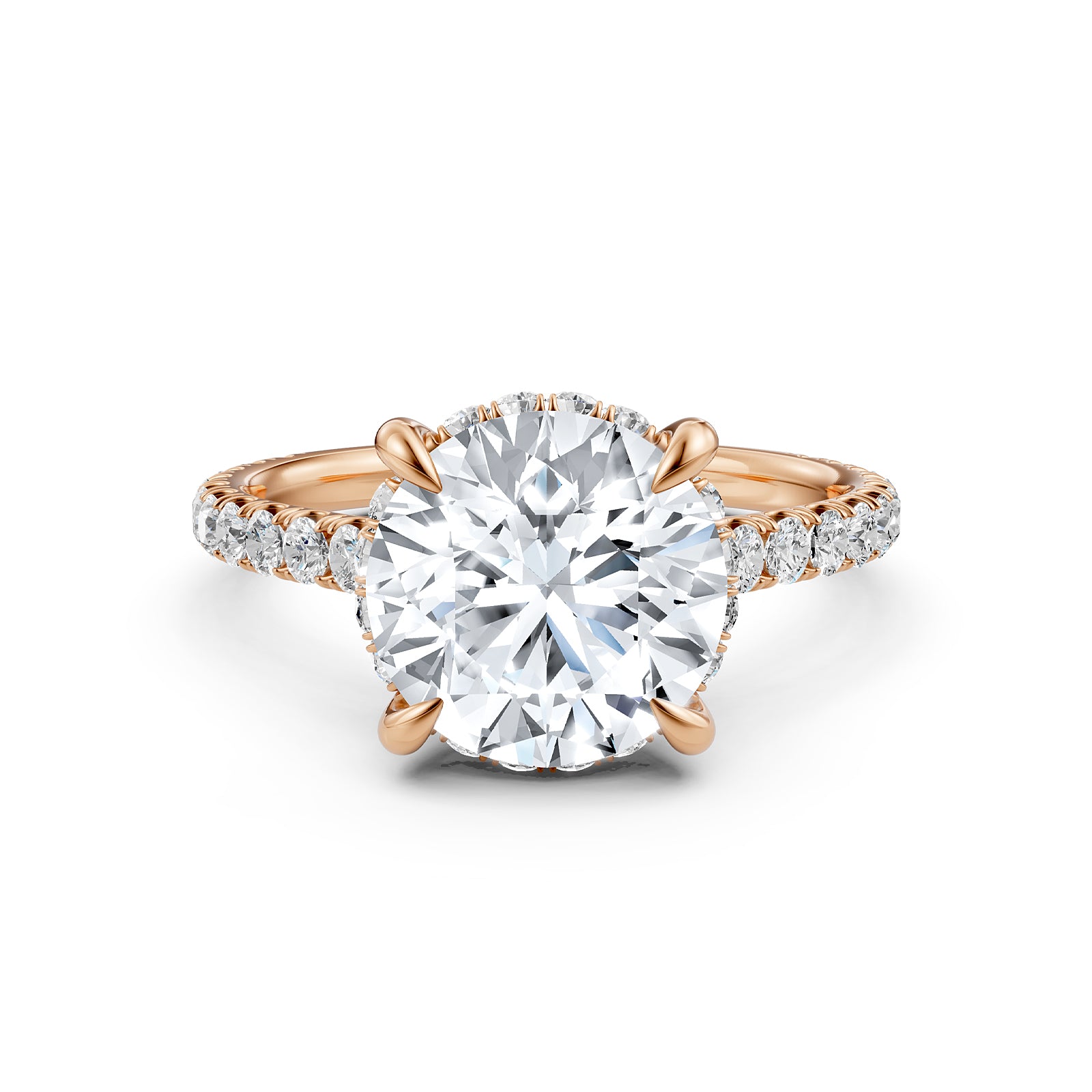 French U Pave Set Hidden Halo Lab Grown Diamond Engagement Ring IGI Certified 3.52 Ctw.