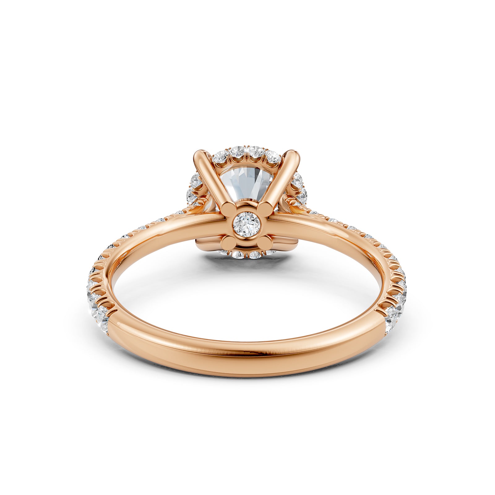 French U Pave Hidden Halo Lab Grown Diamond Round Engagement Ring