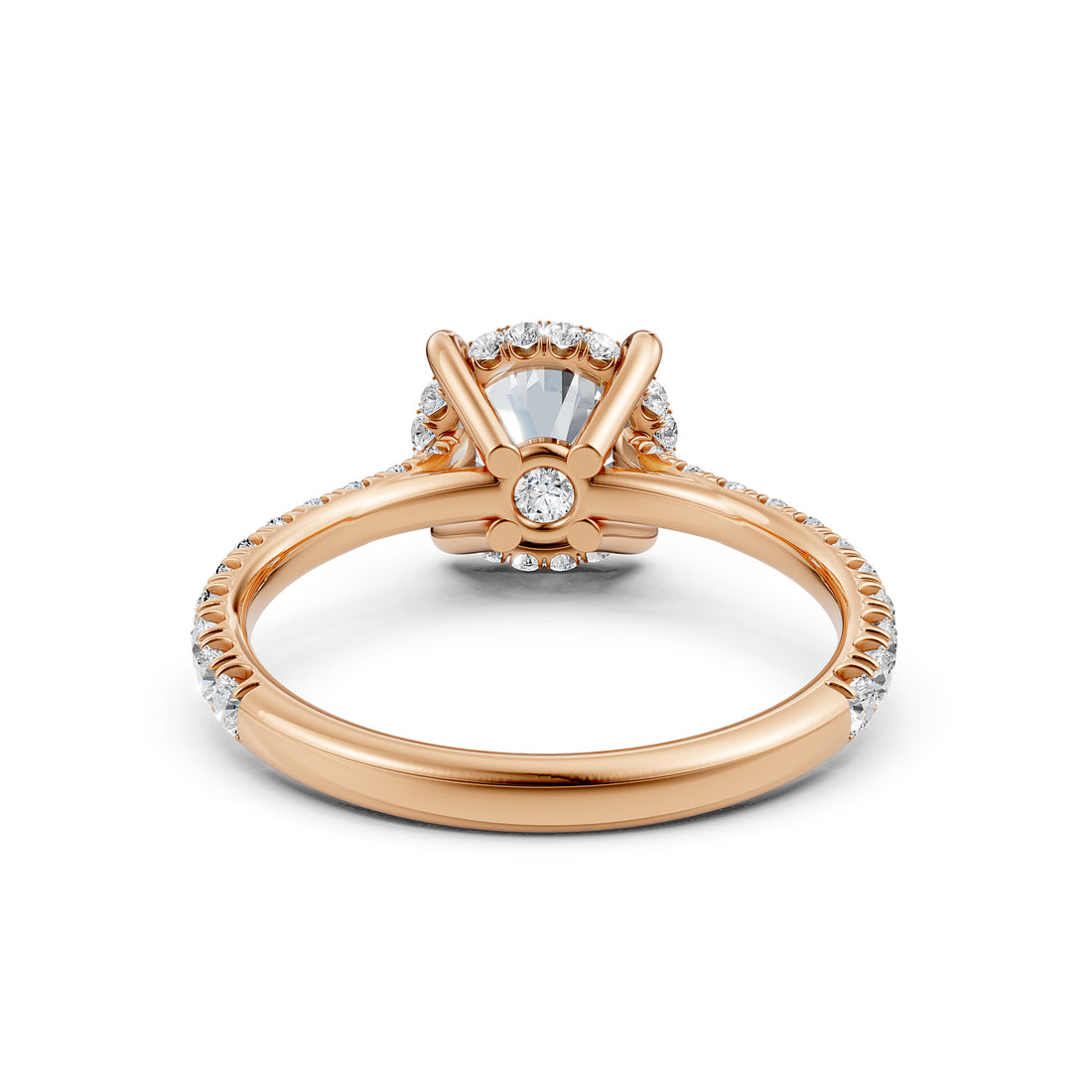 French U Pave Hidden Halo Lab Grown Diamond Round Engagement Ring