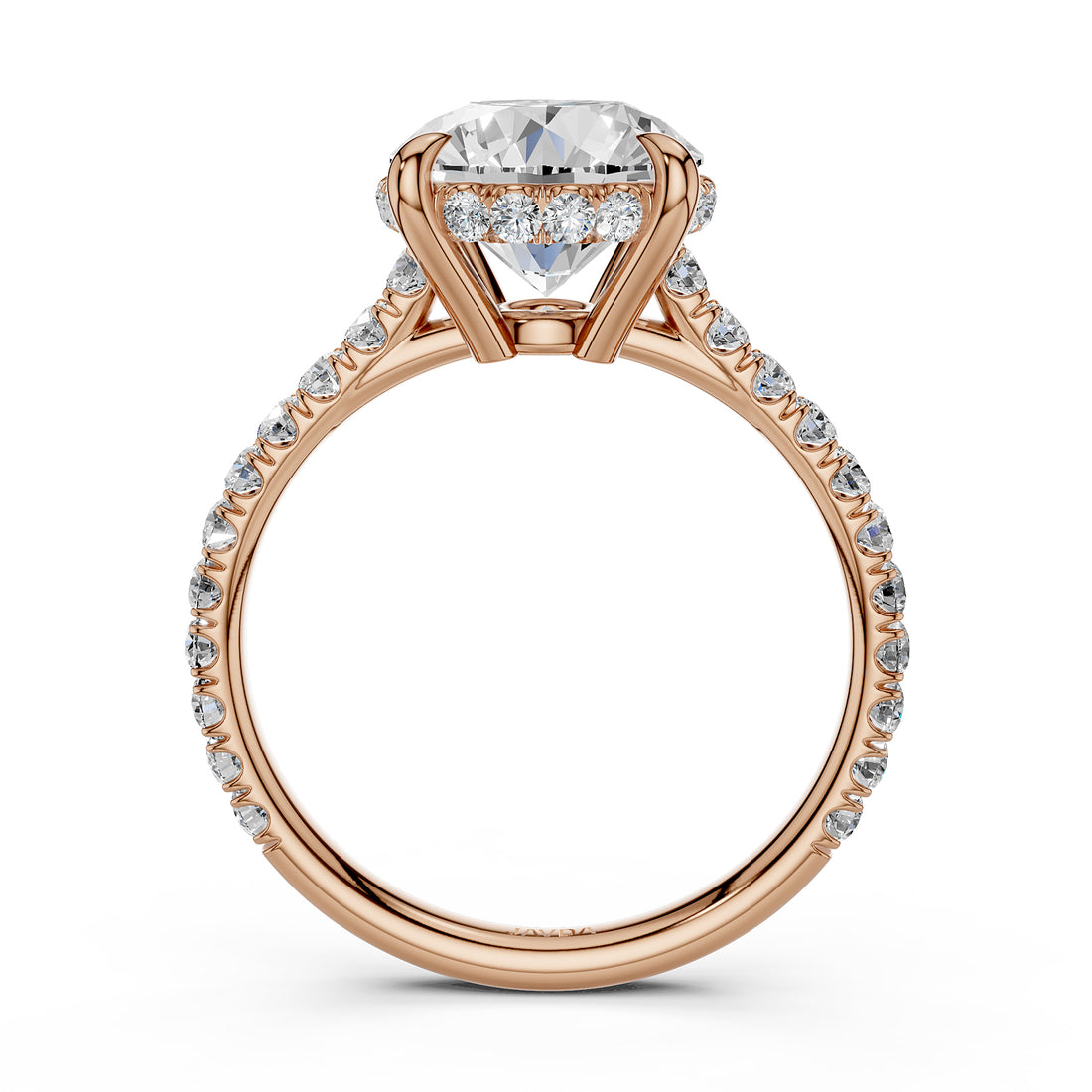 French U Pave Set Hidden Halo Lab Grown Diamond Engagement Ring IGI Certified 3.52 Ctw.