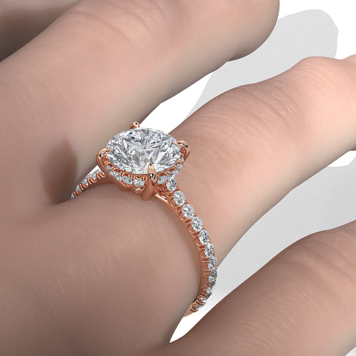 French U Pave Set Hidden Halo Lab Grown Diamond Engagement Ring IGI Certified 3.52 Ctw.