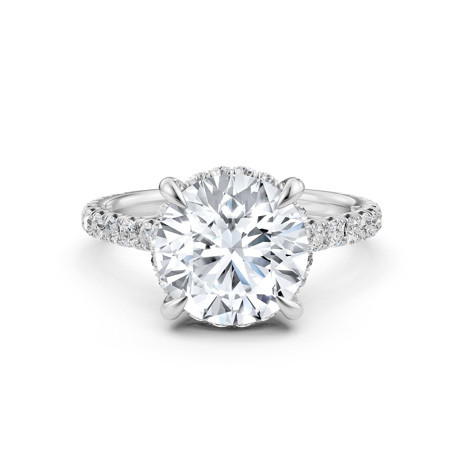French U Pave Hidden Halo Lab Grown Diamond Round Engagement Ring