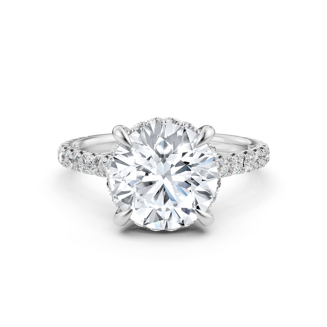 French U Pave Hidden Halo Lab Grown Diamond Round Engagement Ring