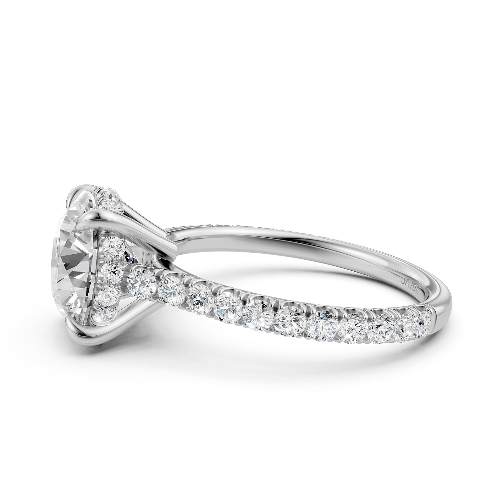 French U Pave Set Hidden Halo Lab Grown Diamond Engagement Ring IGI Certified 3.52 Ctw.