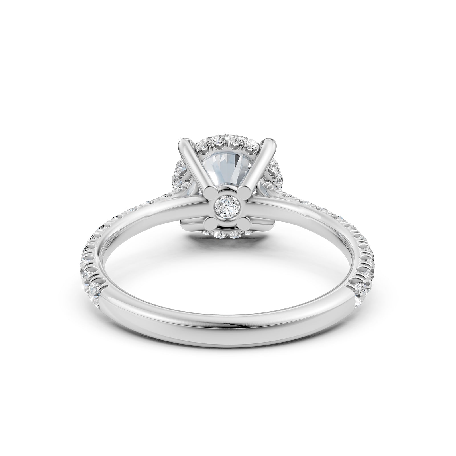 French U Pave Set Hidden Halo Lab Grown Diamond Engagement Ring IGI Certified 3.52 Ctw.