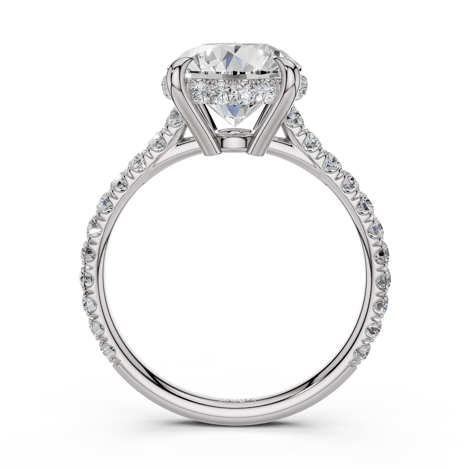 French U Pave Hidden Halo Lab Grown Diamond Round Engagement Ring
