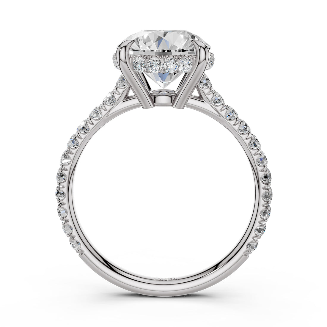 French U Pave Hidden Halo Lab Grown Diamond Round Engagement Ring