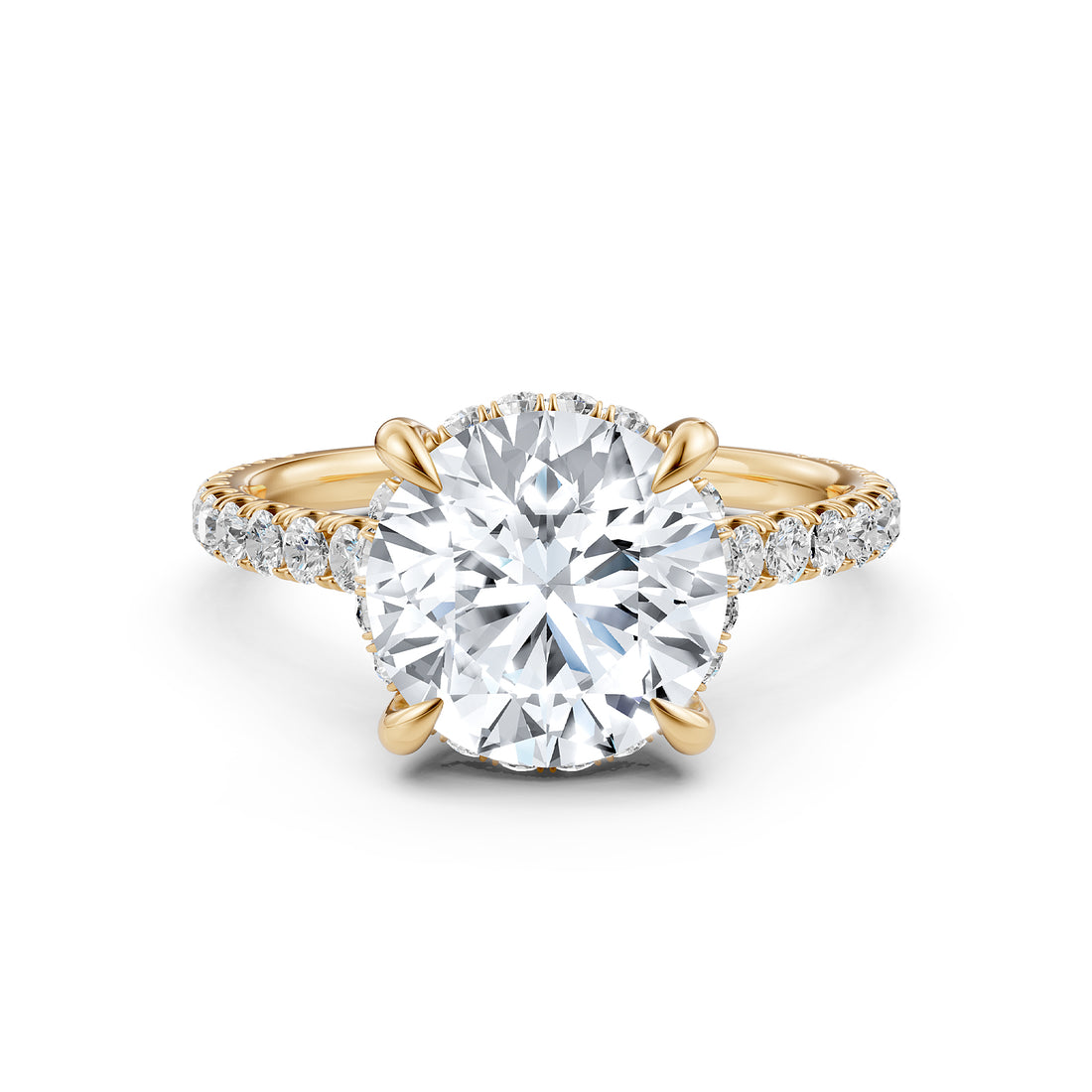 French U Pave Set Hidden Halo Lab Grown Diamond Engagement Ring IGI Certified 3.52 Ctw.