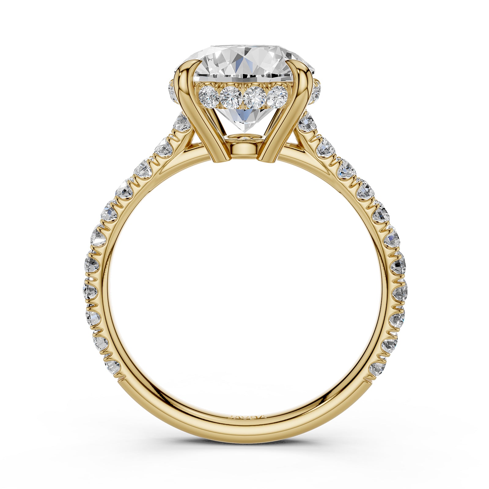 French U Pave Hidden Halo Lab Grown Diamond Round Engagement Ring