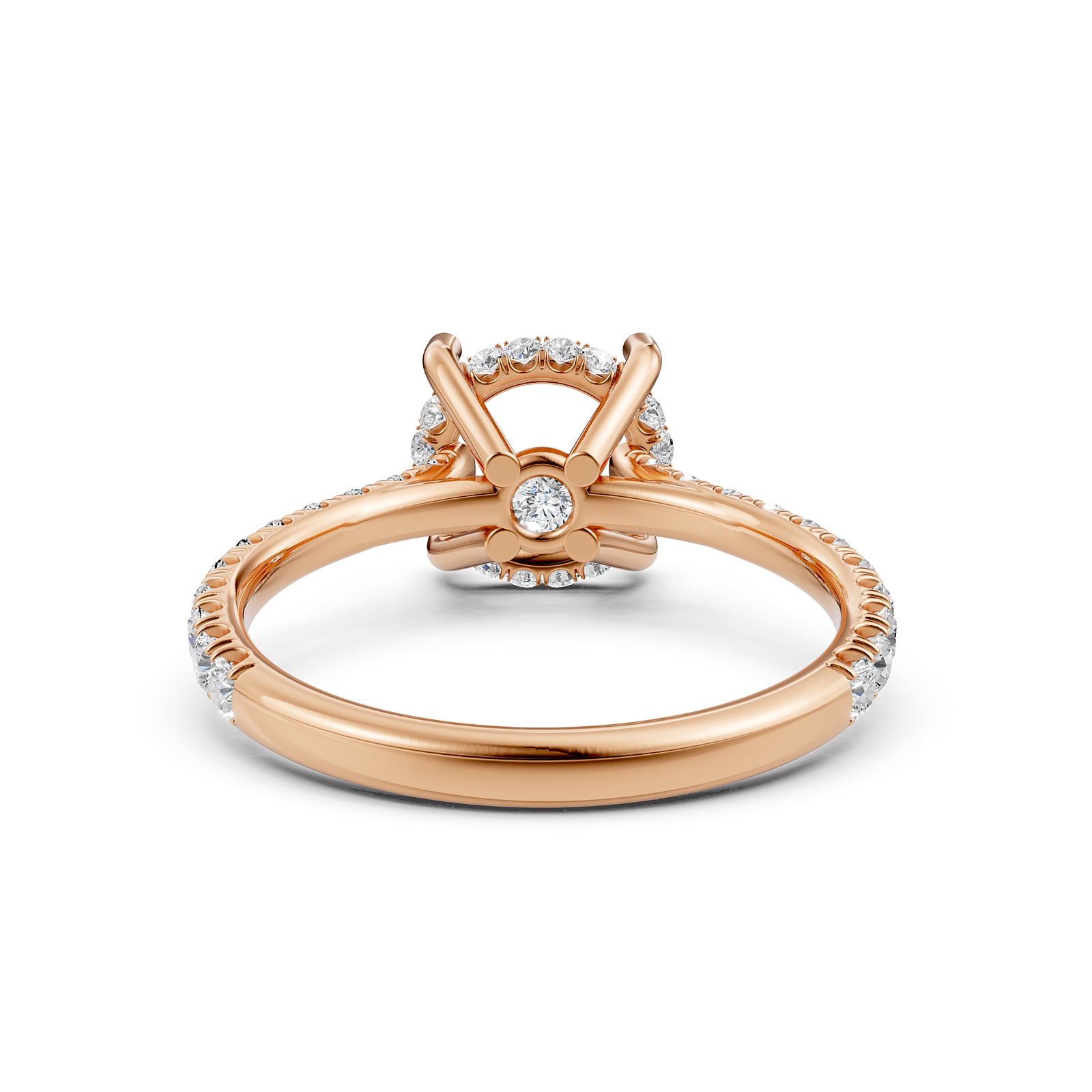 French U Pave Set Hidden Halo Lab Grown Diamond Semi Mount Engagement Ring 0.52 Ct.