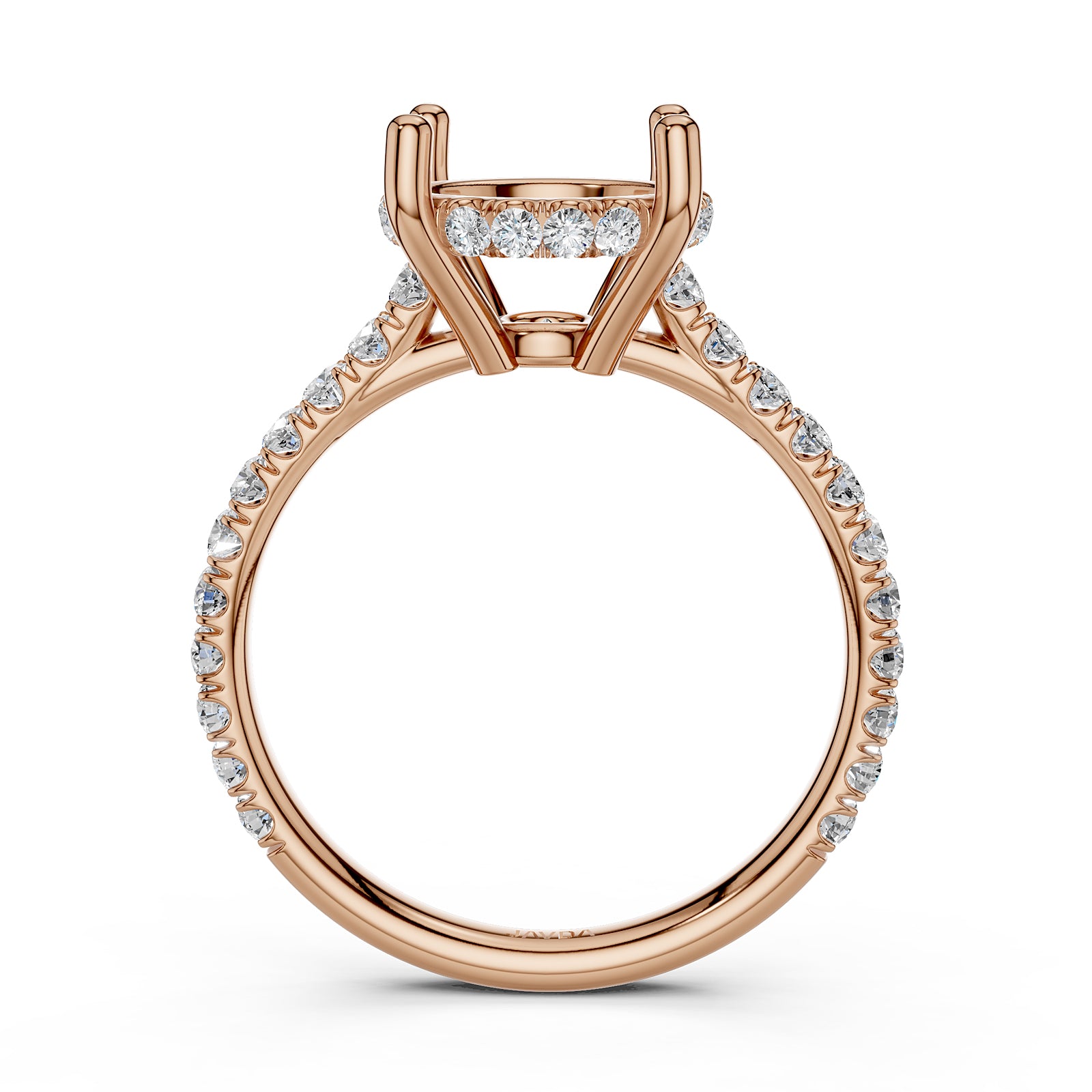 French U Pave Set Hidden Halo Lab Grown Diamond Semi Mount Engagement Ring 0.52 Ct.